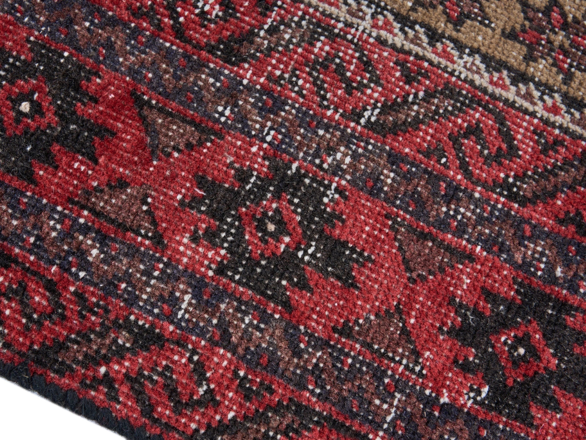 Persian Baluch runner rug in burgundy and stone, view 6 of 10