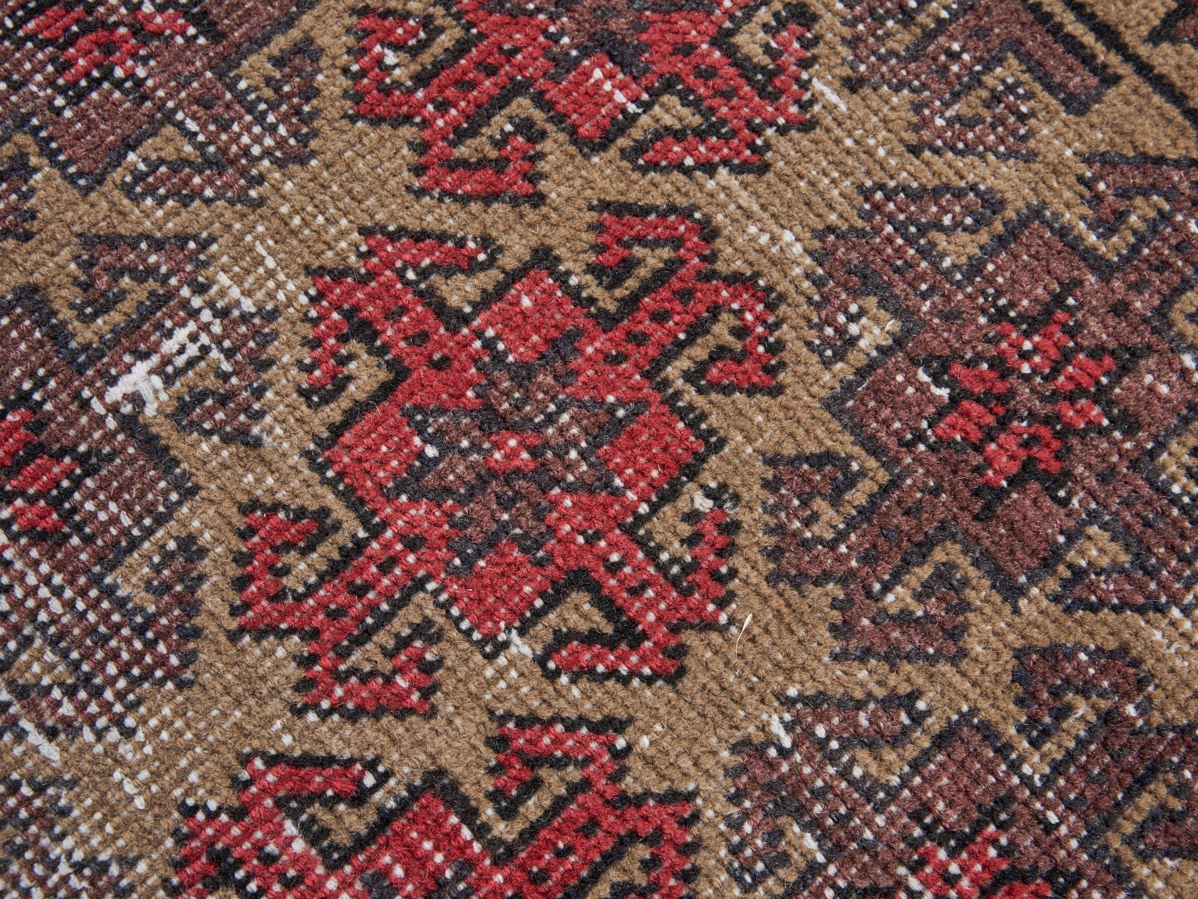 Persian Baluch runner rug in burgundy and stone, view 7 of 10