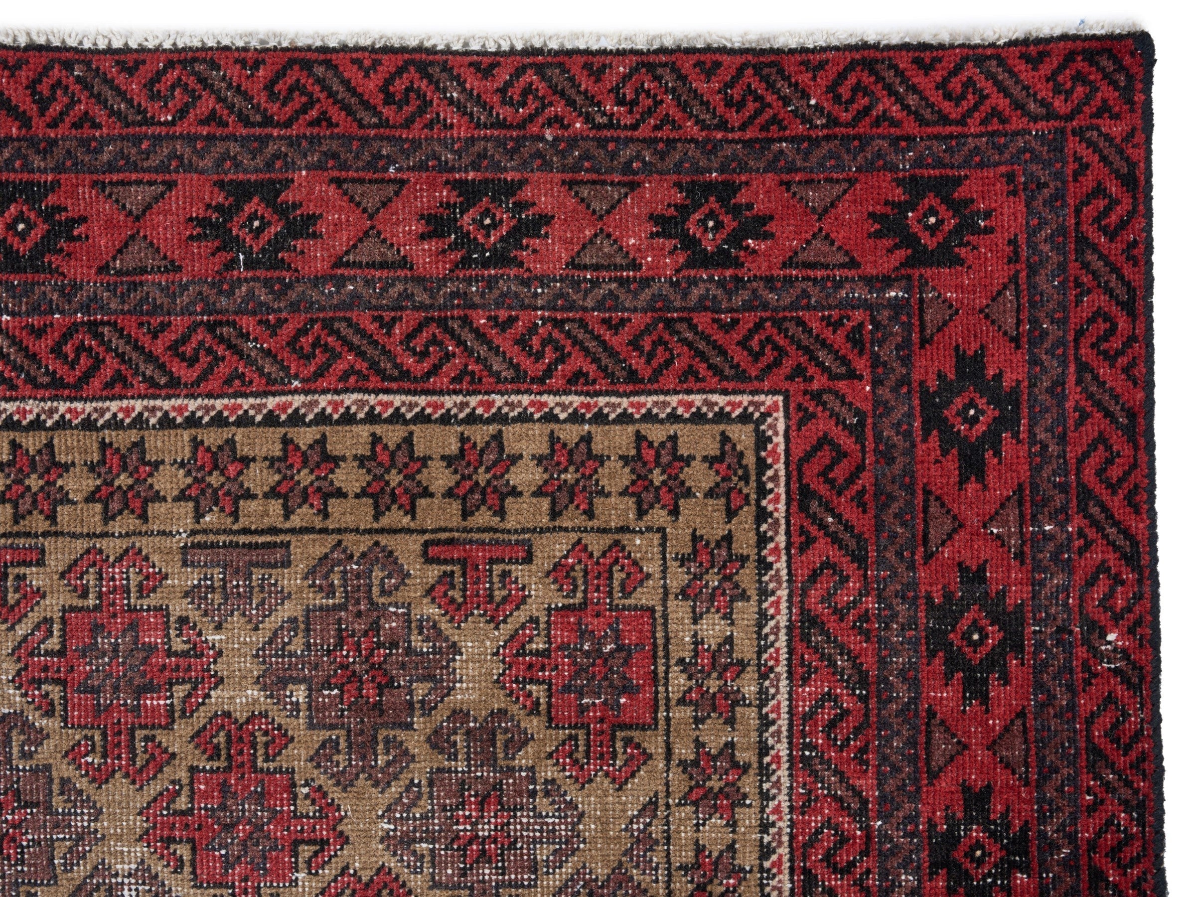 Persian Baluch runner rug in burgundy and stone, view 8 of 10