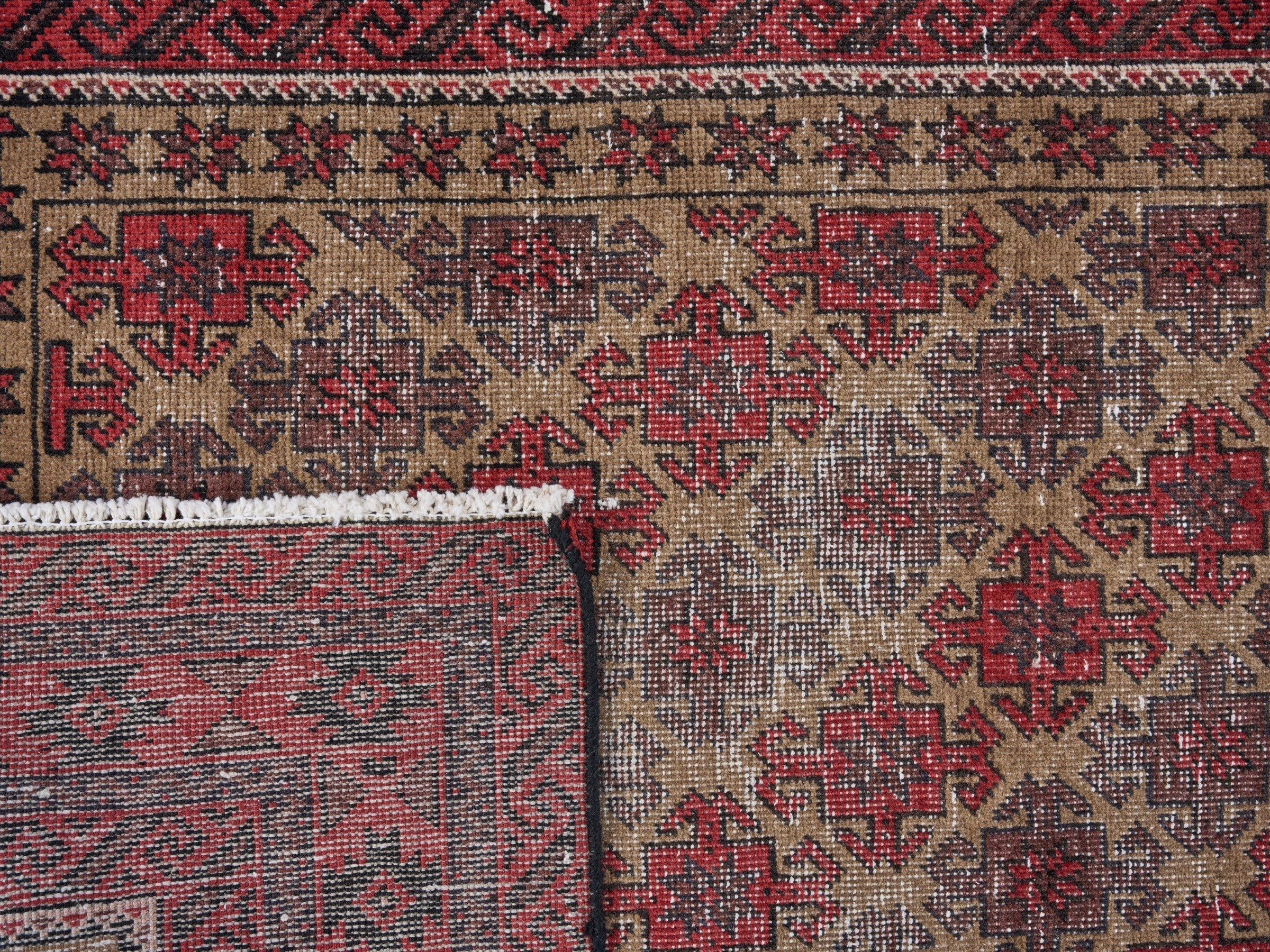 Persian Baluch runner rug in burgundy and stone, view 10 of 10