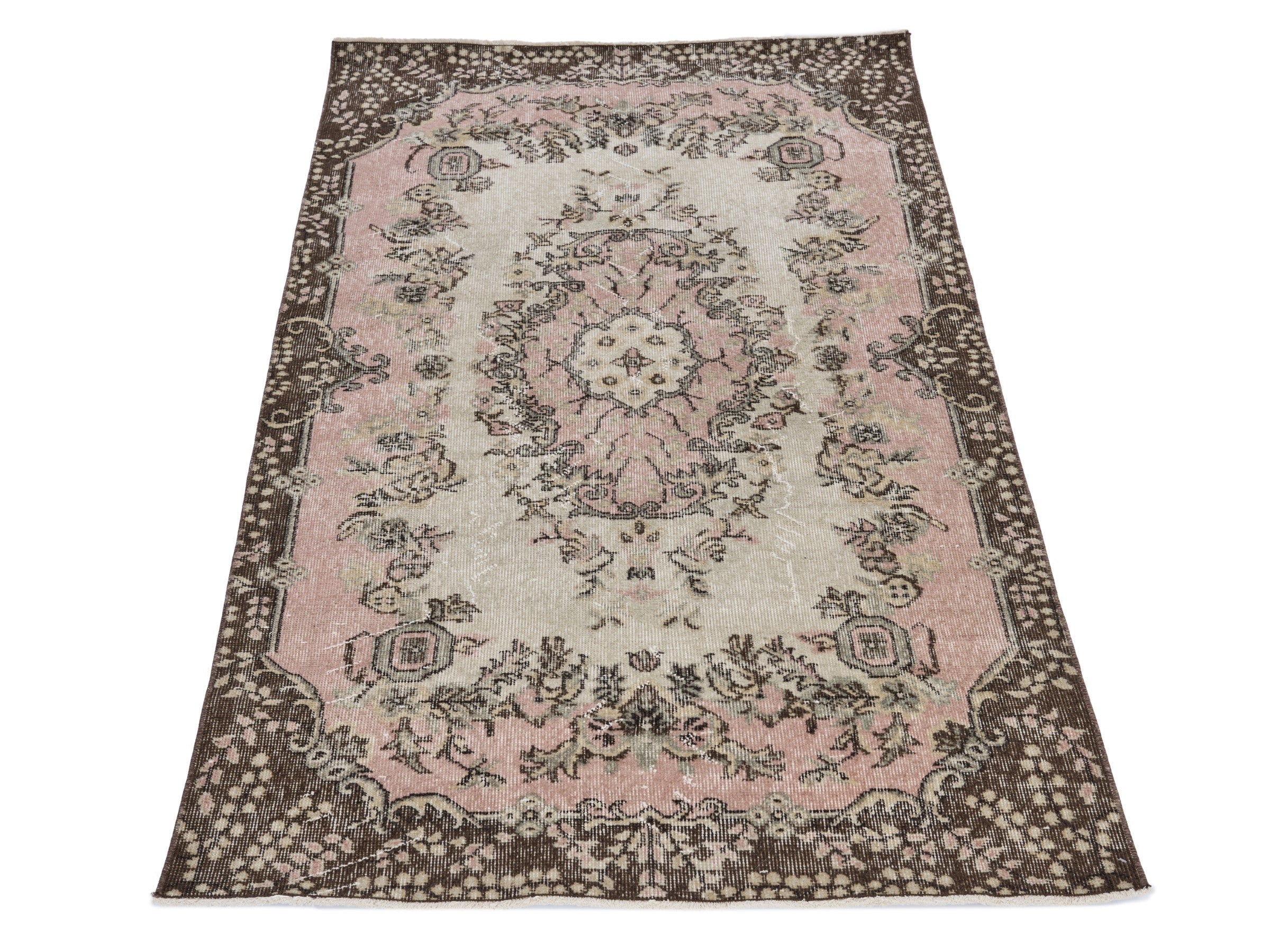 Turkish Isparta area rug in cream and dark brown, view 2 of 10