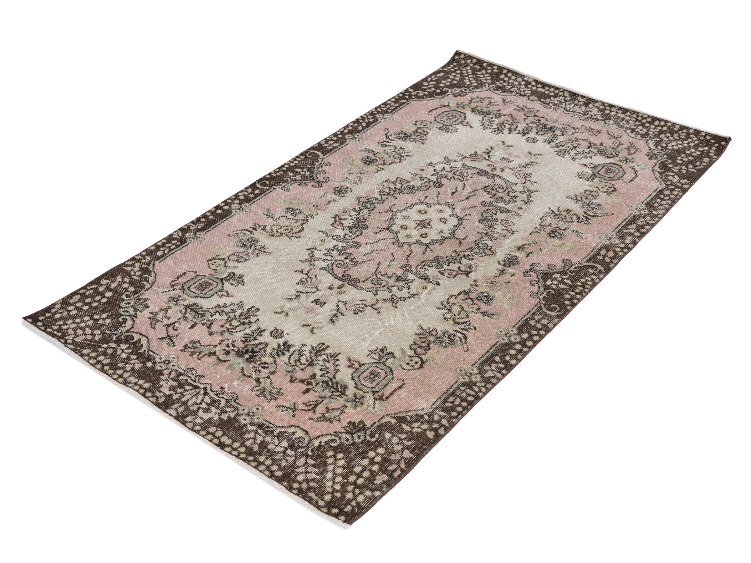 Turkish Isparta area rug in cream and dark brown, view 3 of 10