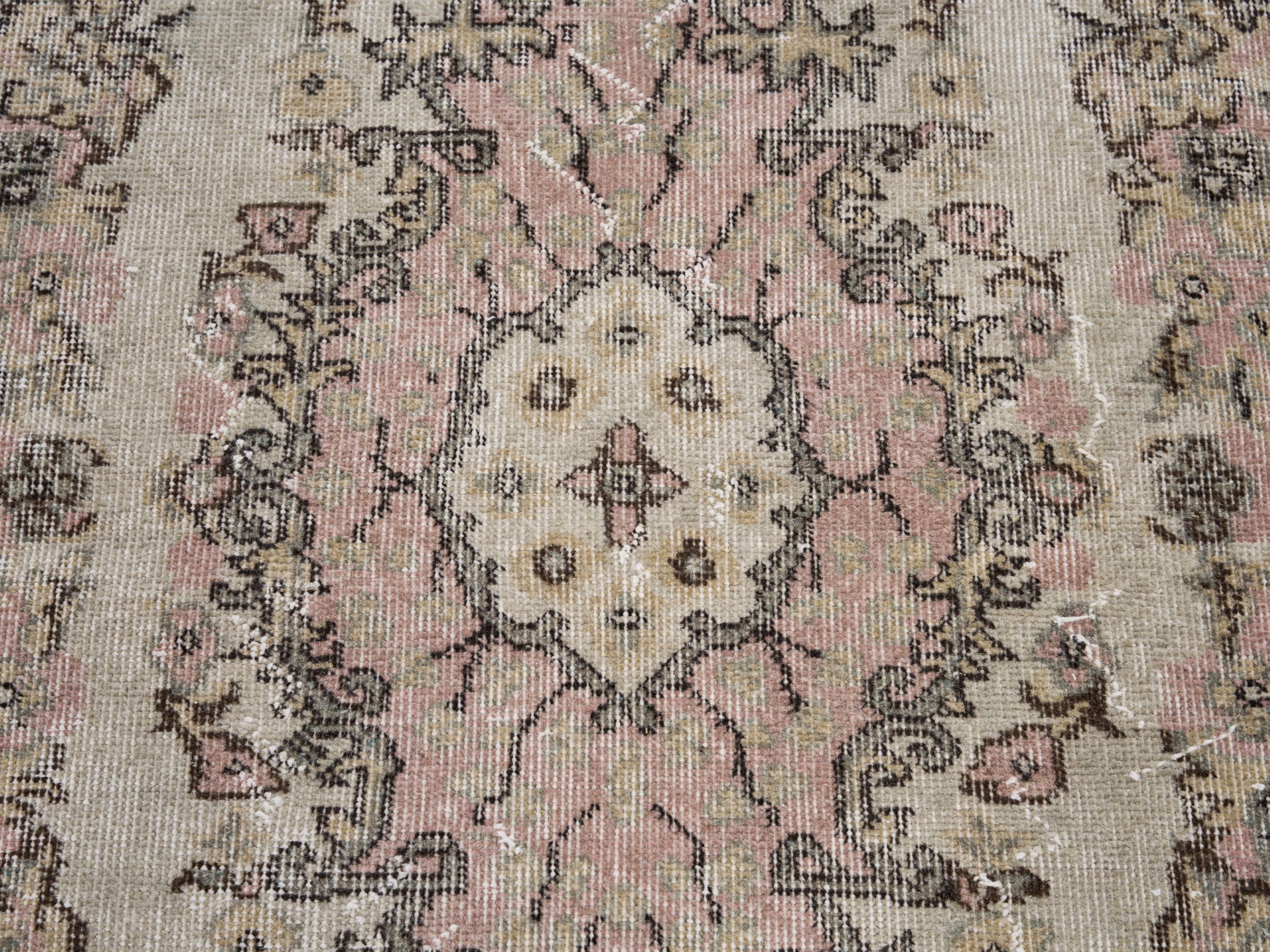 Turkish Isparta area rug in cream and dark brown, view 4 of 10