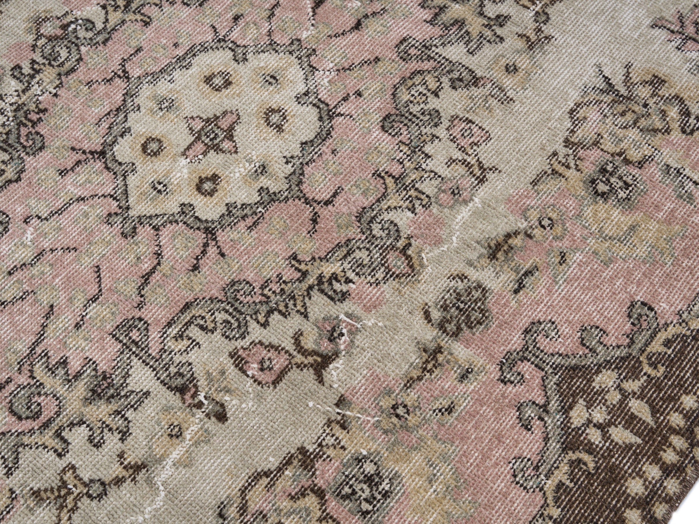 Turkish Isparta area rug in cream and dark brown, view 5 of 10