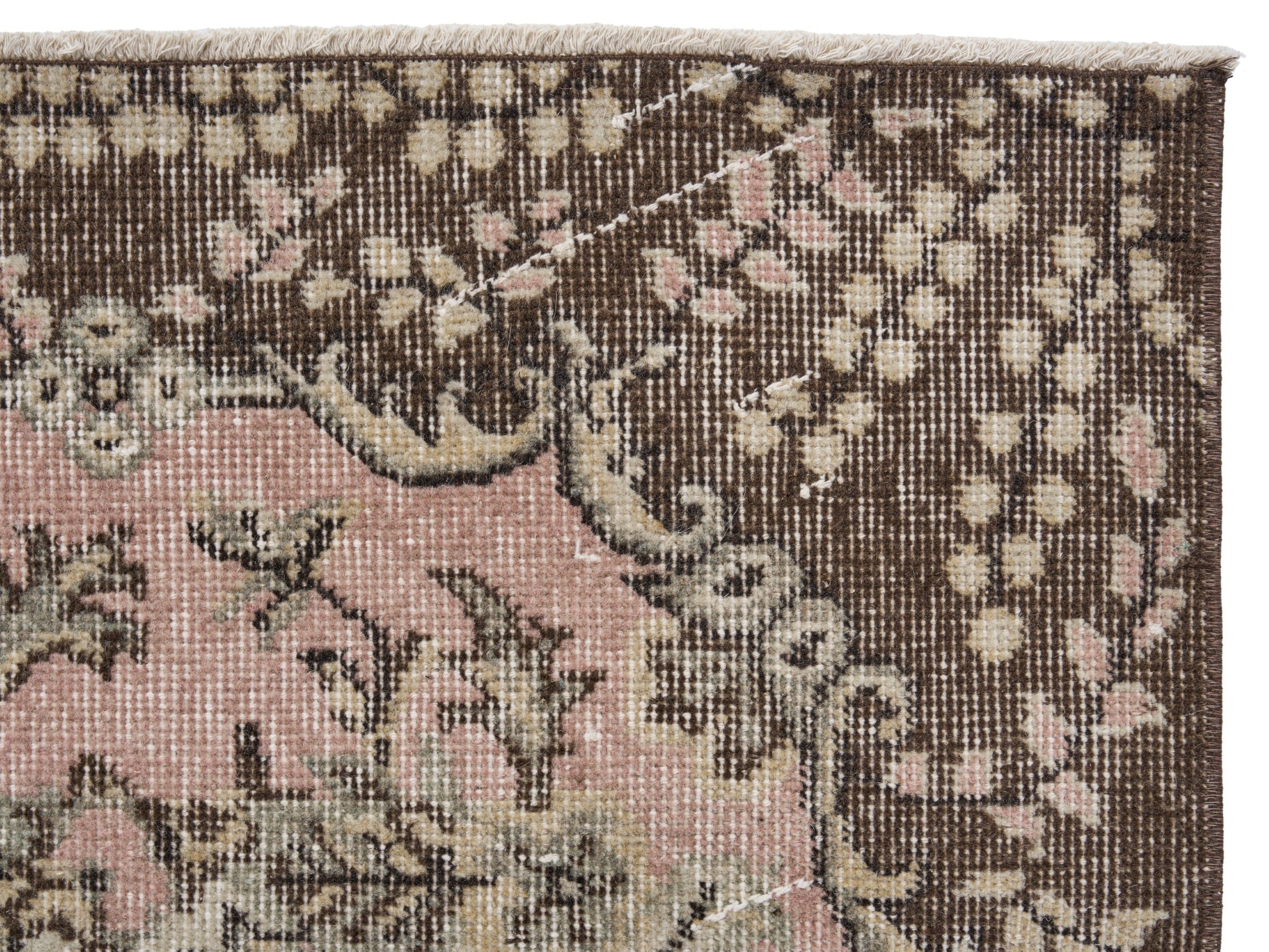 Turkish Isparta area rug in cream and dark brown, view 8 of 10