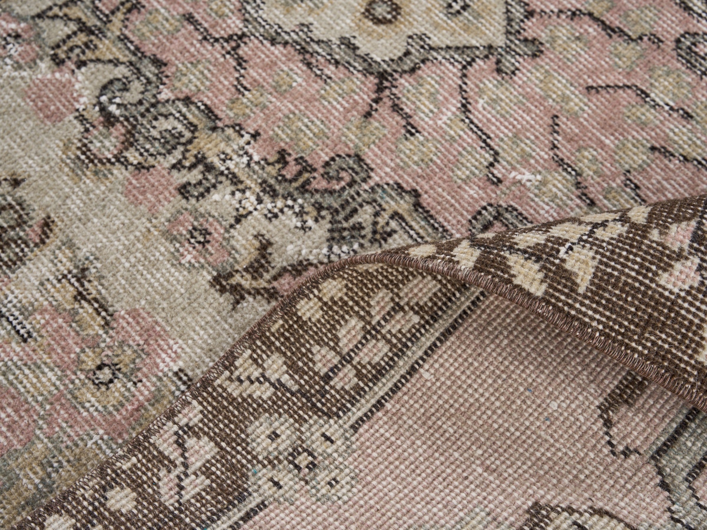 Turkish Isparta area rug in cream and dark brown, view 9 of 10
