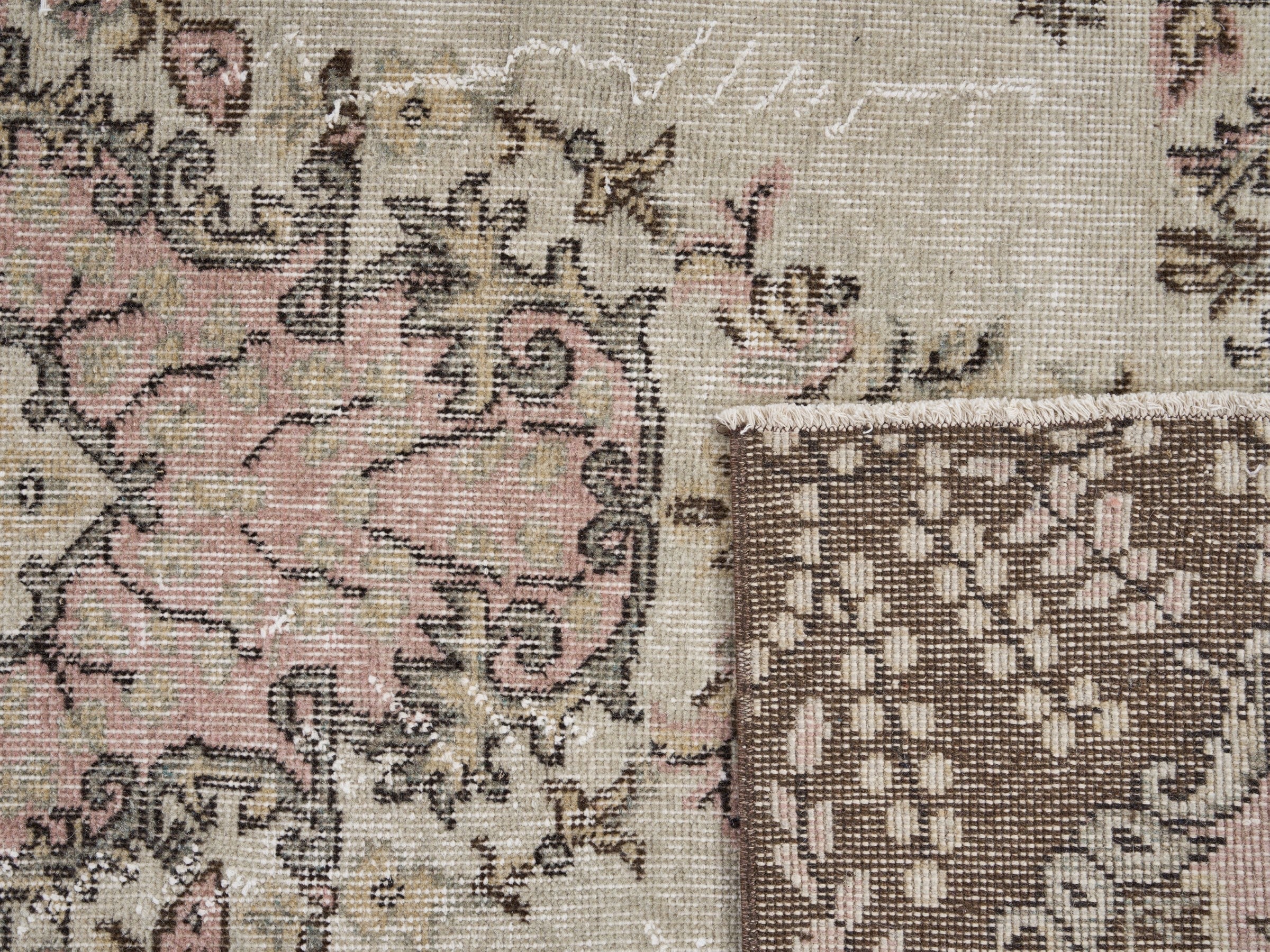 Turkish Isparta area rug in cream and dark brown, view 10 of 10