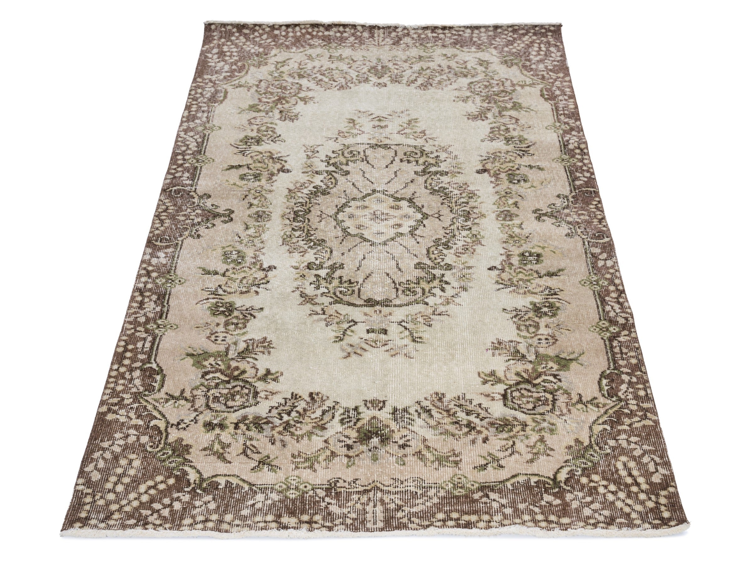 Turkish Isparta area rug in cream and greige, view 2 of 10