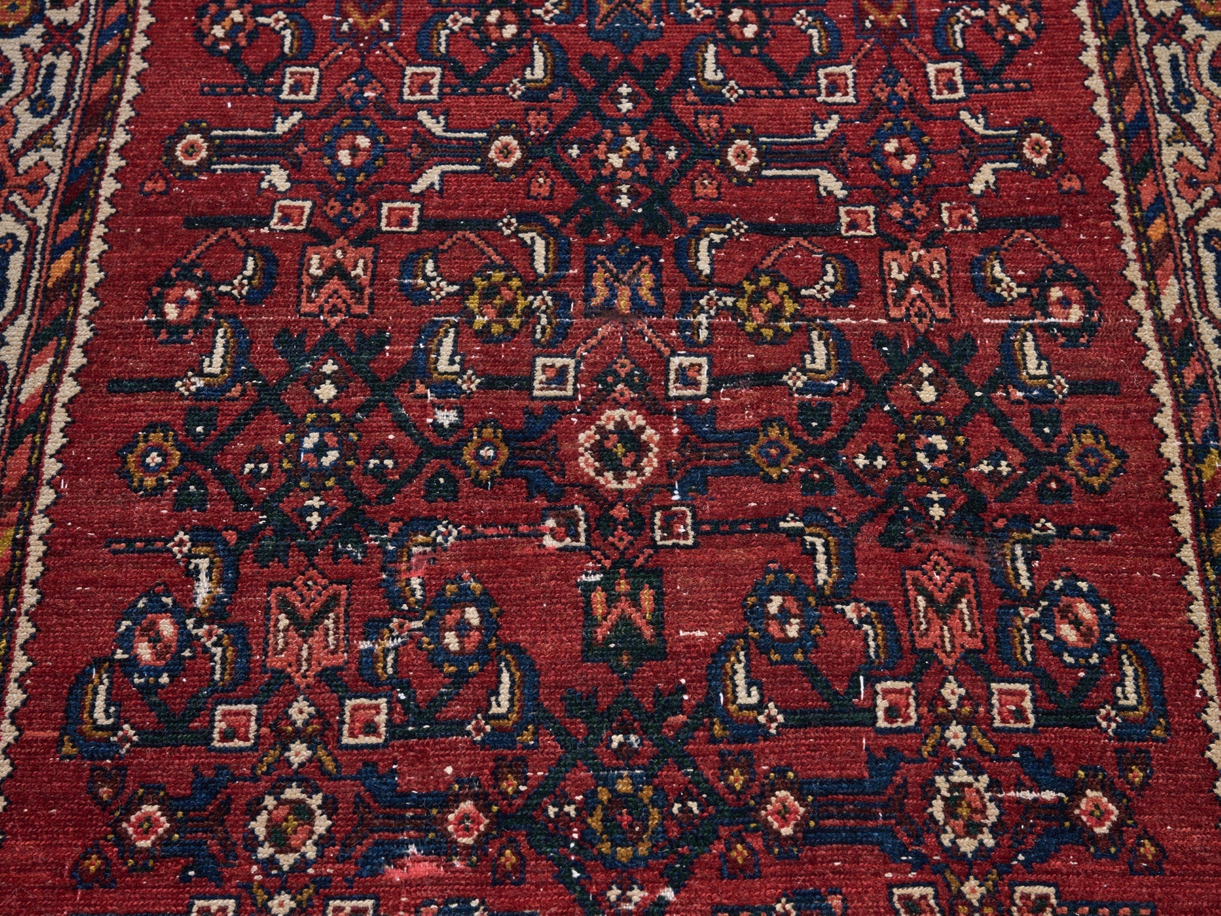 Persian Hamedan runner rug in deep red and cream, view 4 of 10