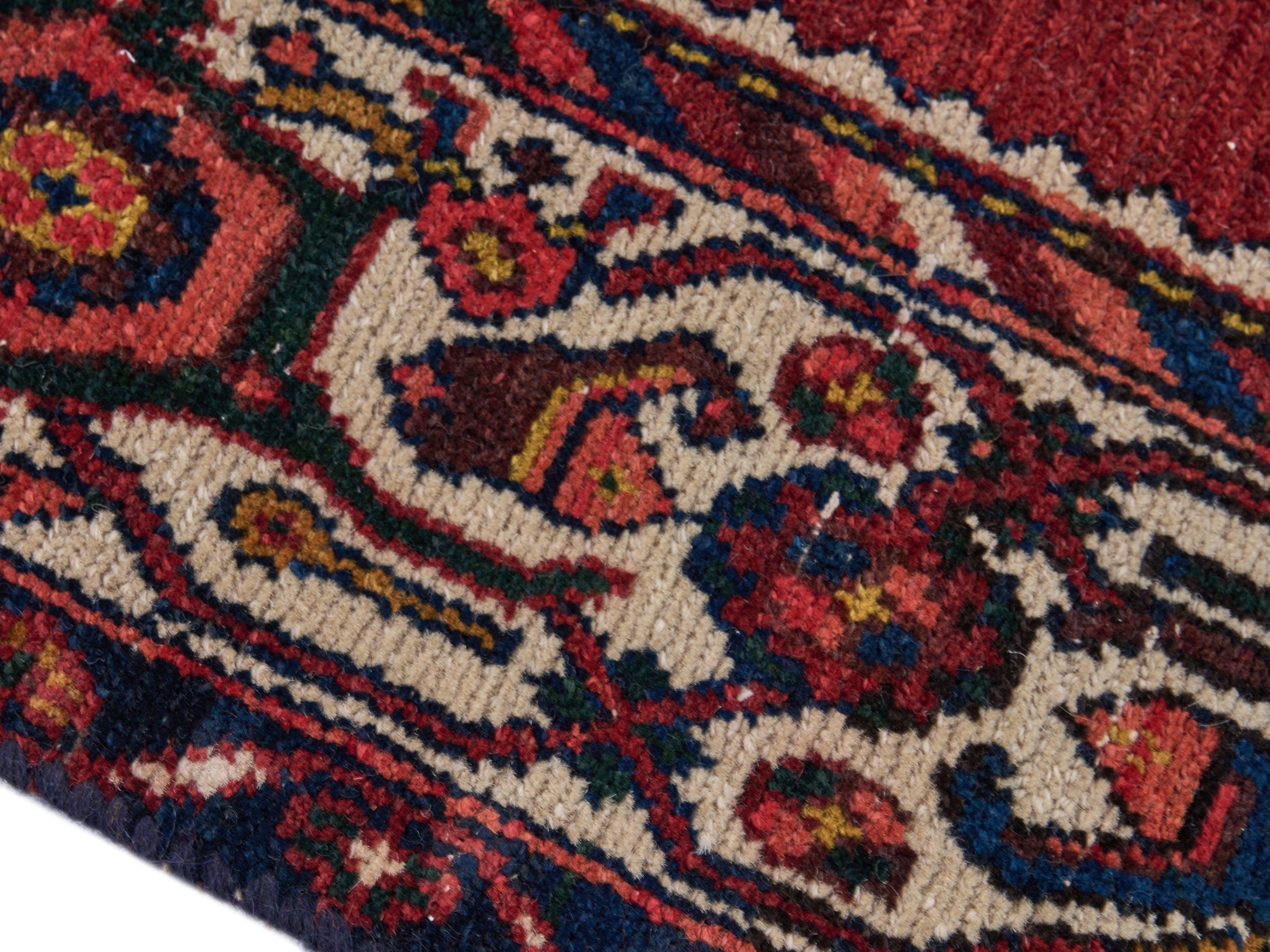 Persian Hamedan runner rug in deep red and cream, view 6 of 10
