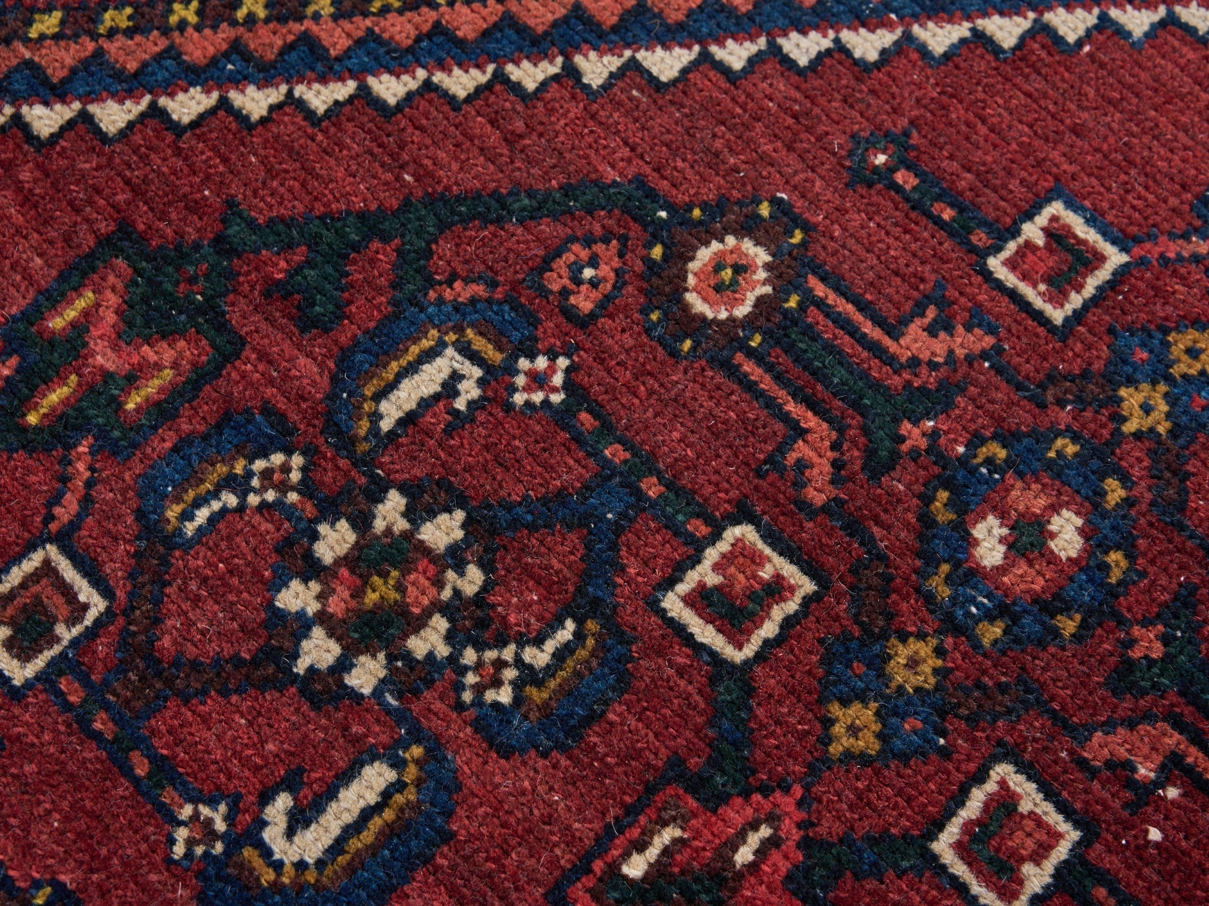 Persian Hamedan runner rug in deep red and cream, view 7 of 10