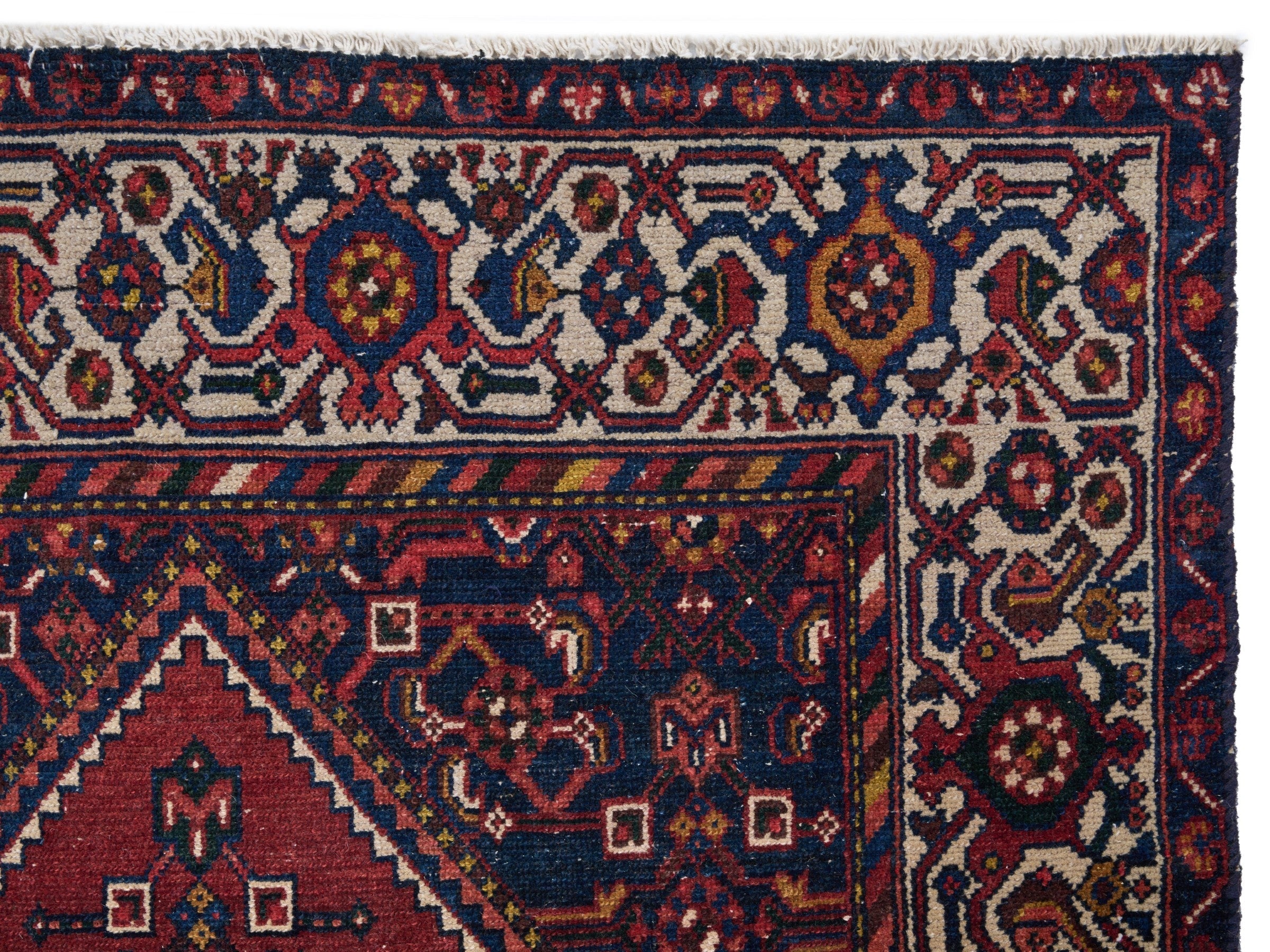 Persian Hamedan runner rug in deep red and cream, view 8 of 10