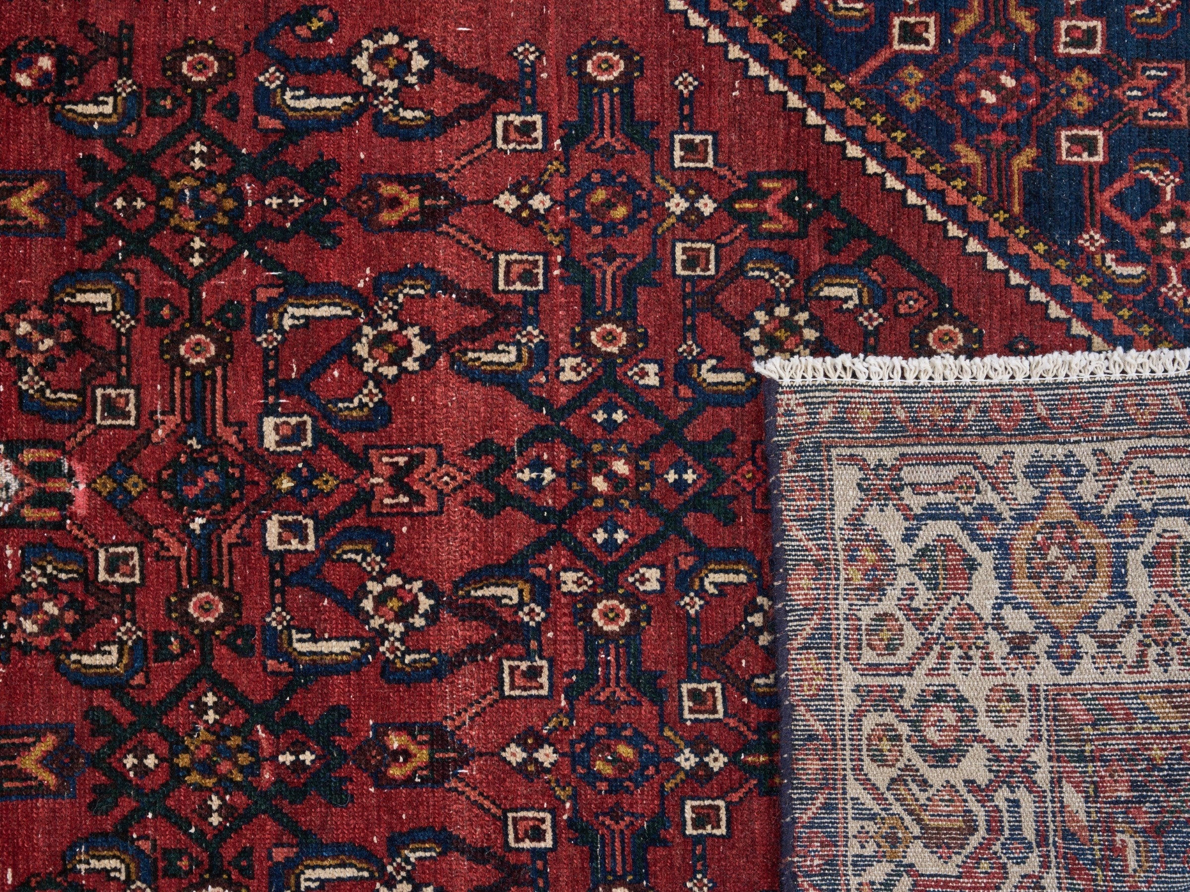 Persian Hamedan runner rug in deep red and cream, view 10 of 10