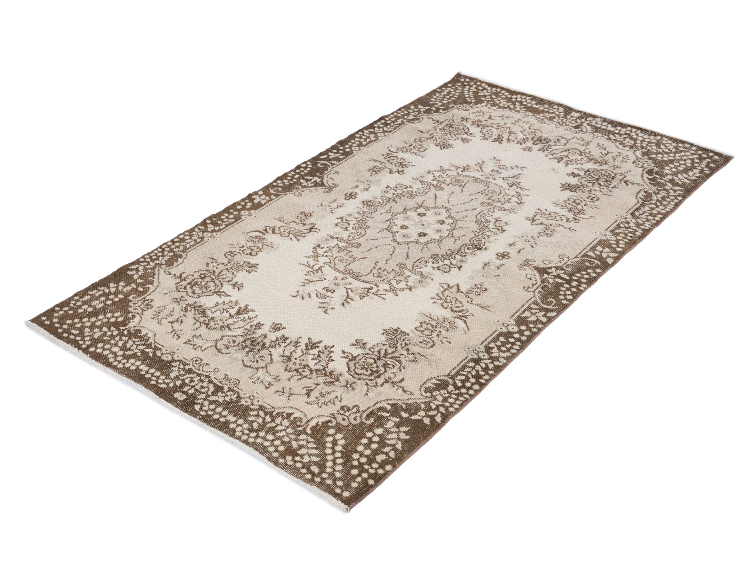 Turkish Isparta area rug in cream and dark brown, view 3 of 10
