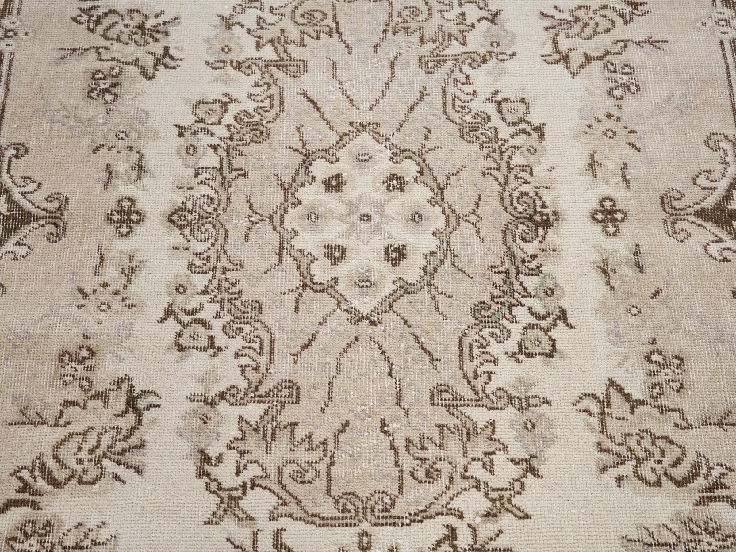 Turkish Isparta area rug in cream and dark brown, view 4 of 10