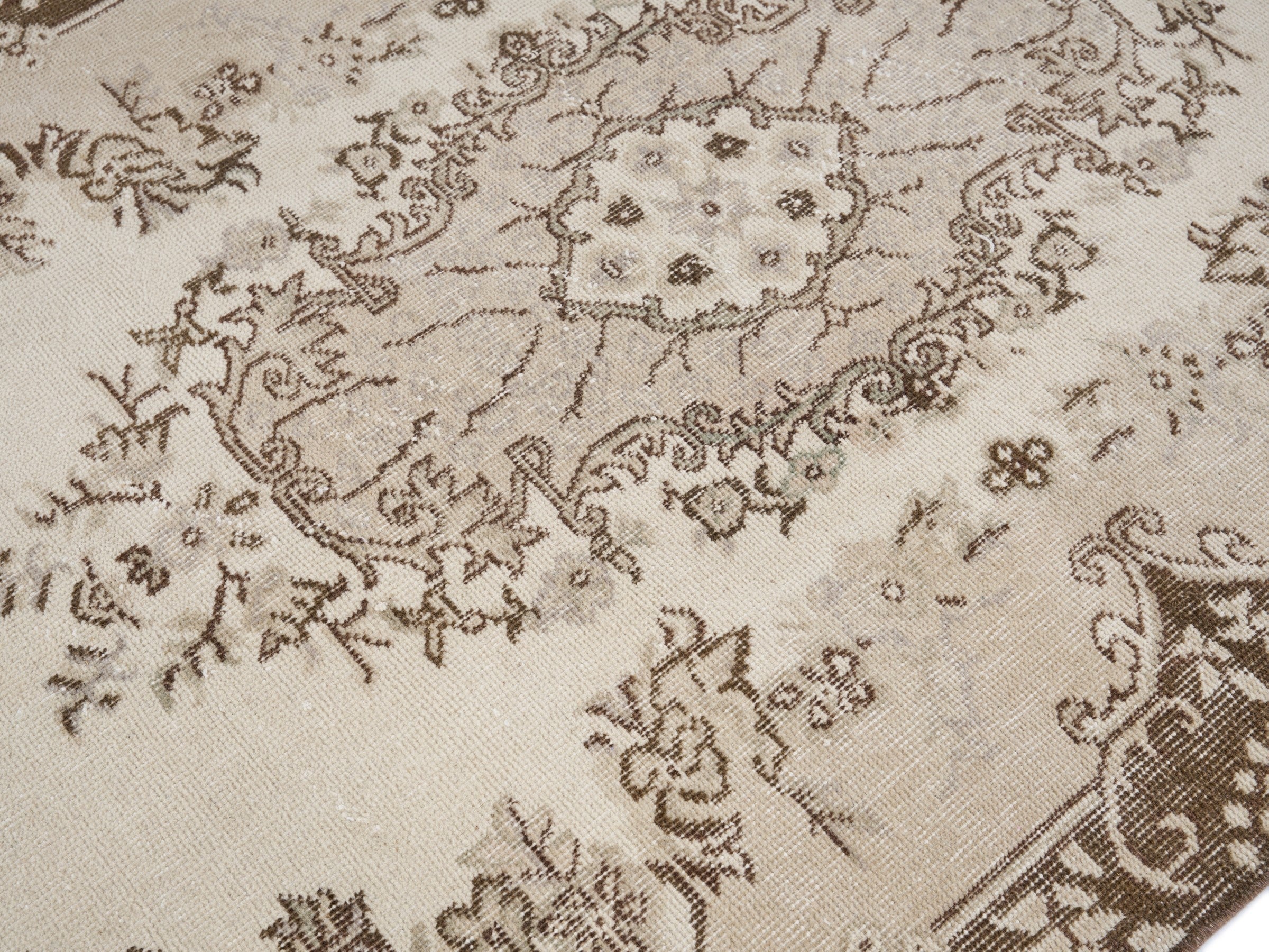 Turkish Isparta area rug in cream and dark brown, view 5 of 10