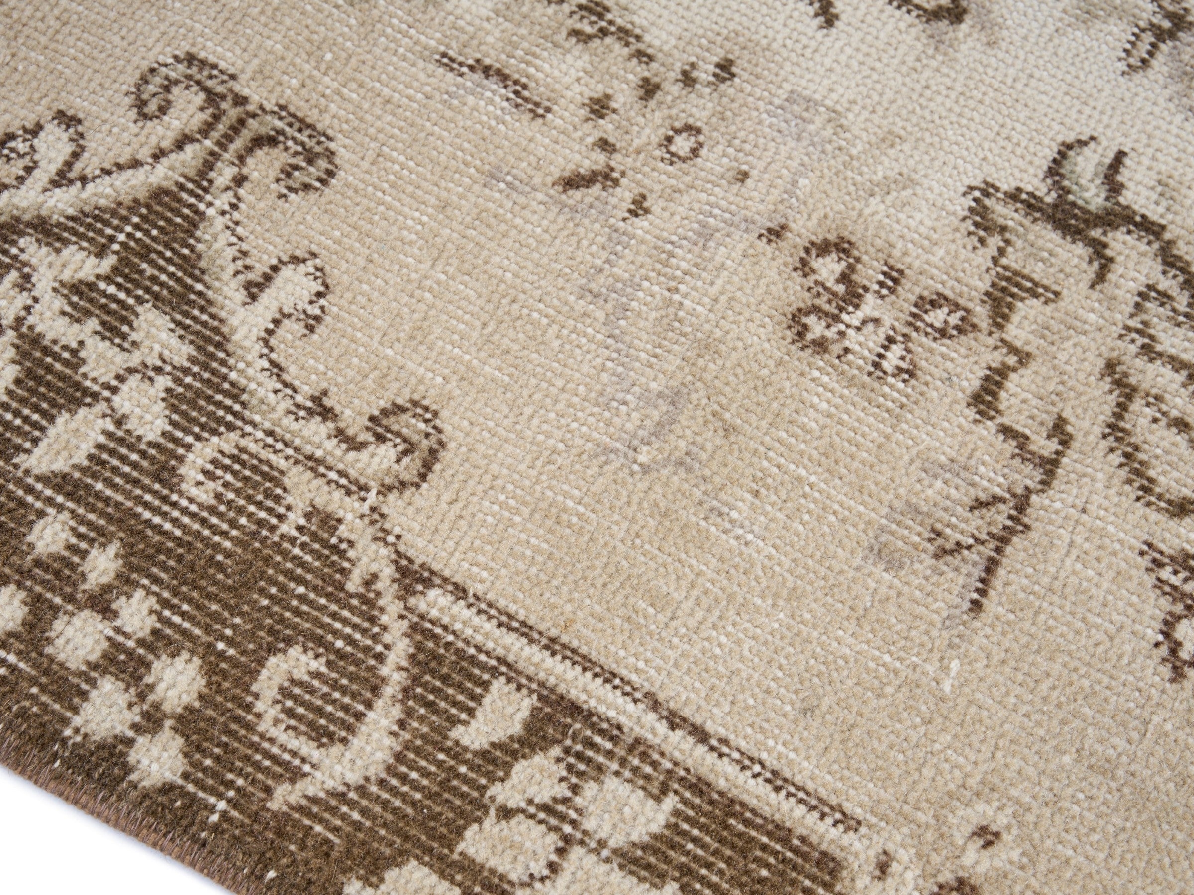 Turkish Isparta area rug in cream and dark brown, view 6 of 10
