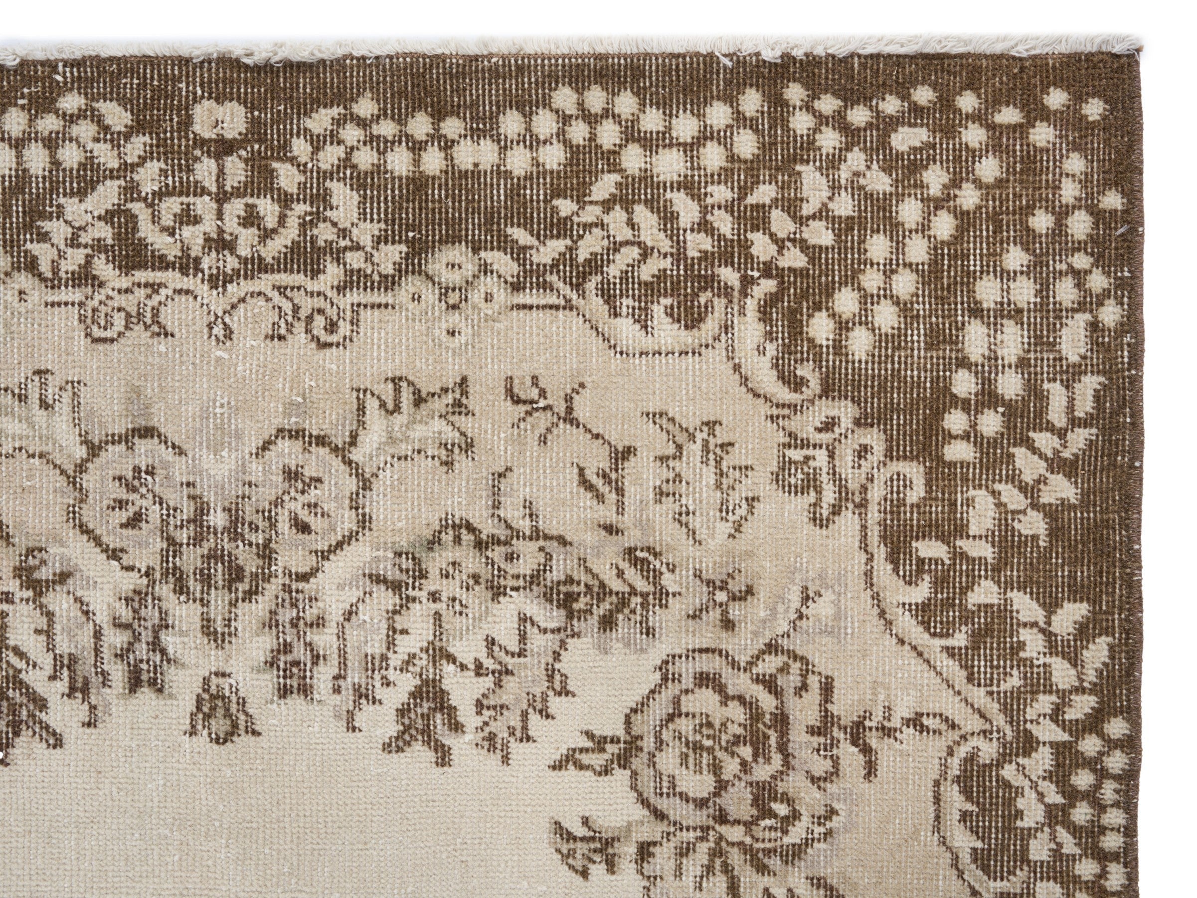 Turkish Isparta area rug in cream and dark brown, view 8 of 10