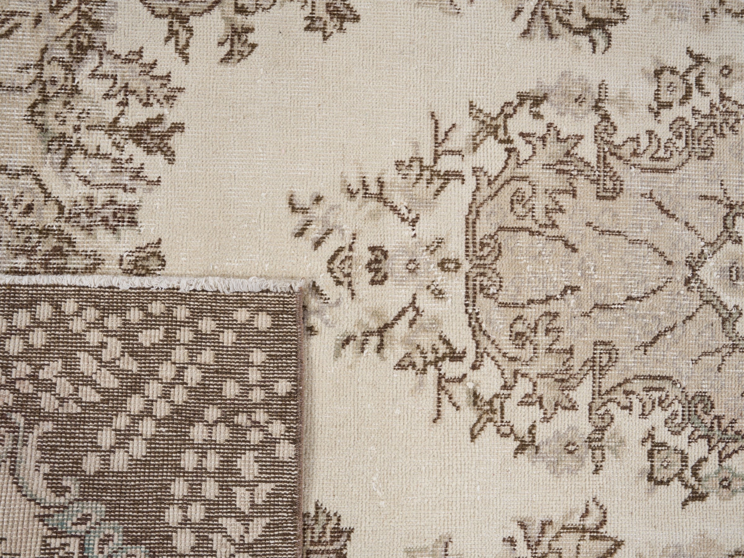 Turkish Isparta area rug in cream and dark brown, view 10 of 10