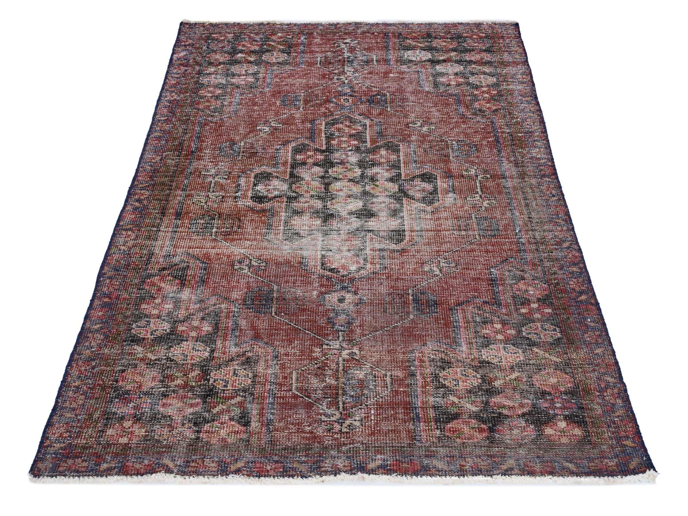 Persian Saveh area rug in burgundy and faded red, view 2 of 10