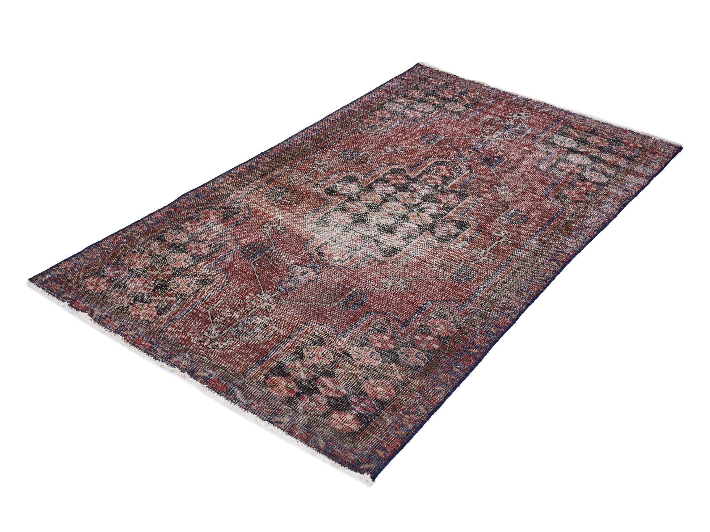 Persian Saveh area rug in burgundy and faded red, view 3 of 10