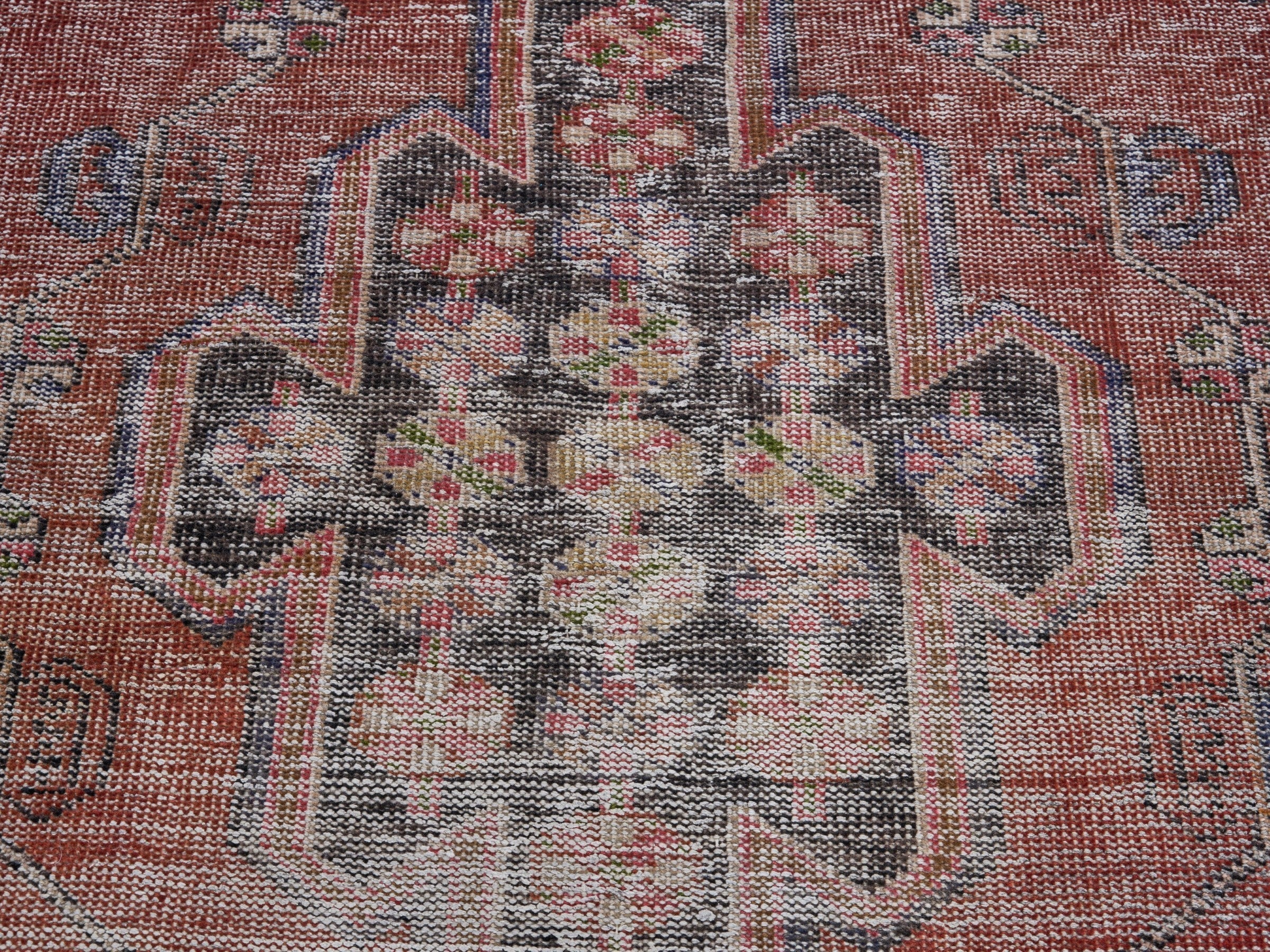 Persian Saveh area rug in burgundy and faded red, view 4 of 10