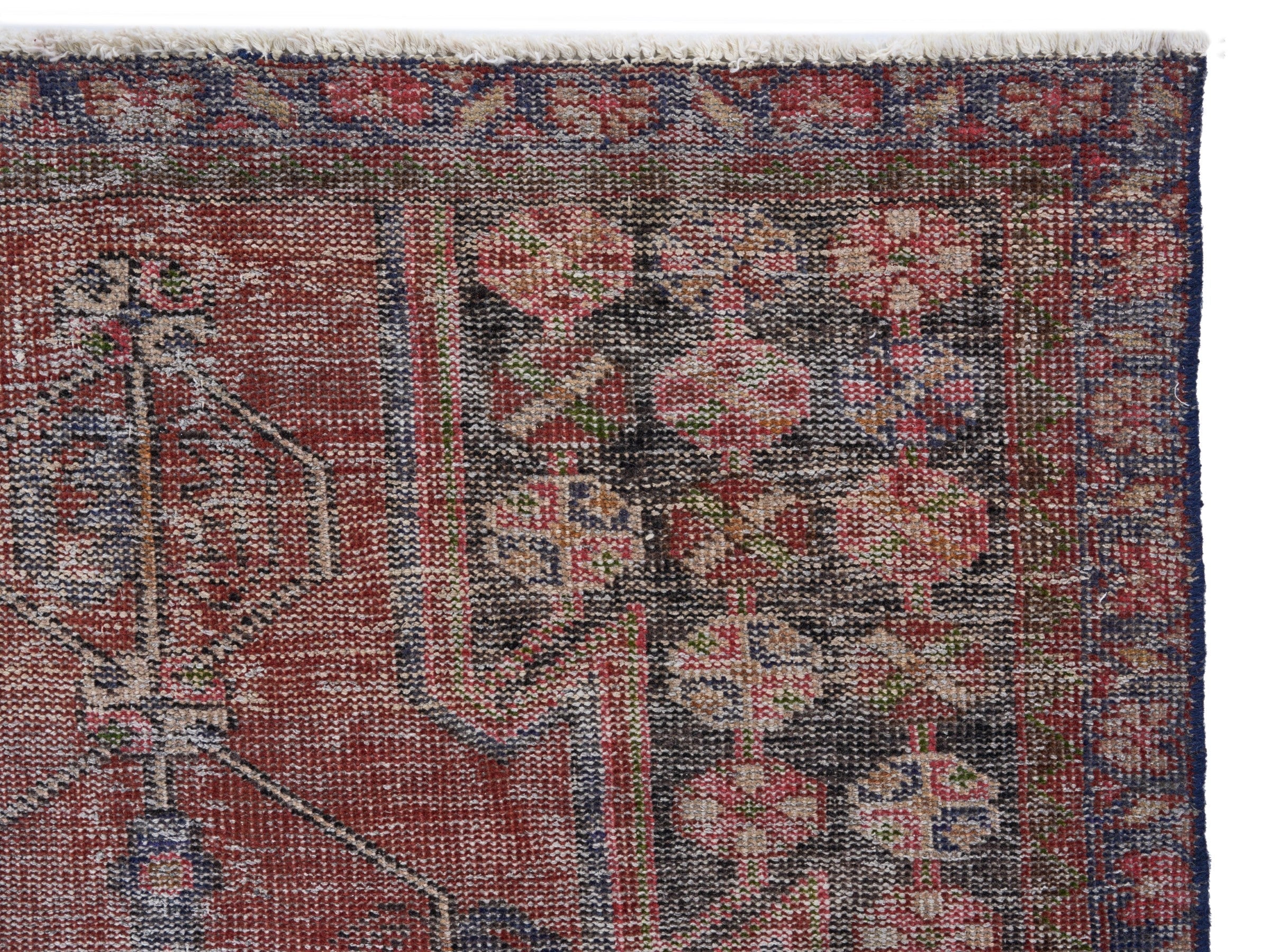 Persian Saveh area rug in burgundy and faded red, view 8 of 10