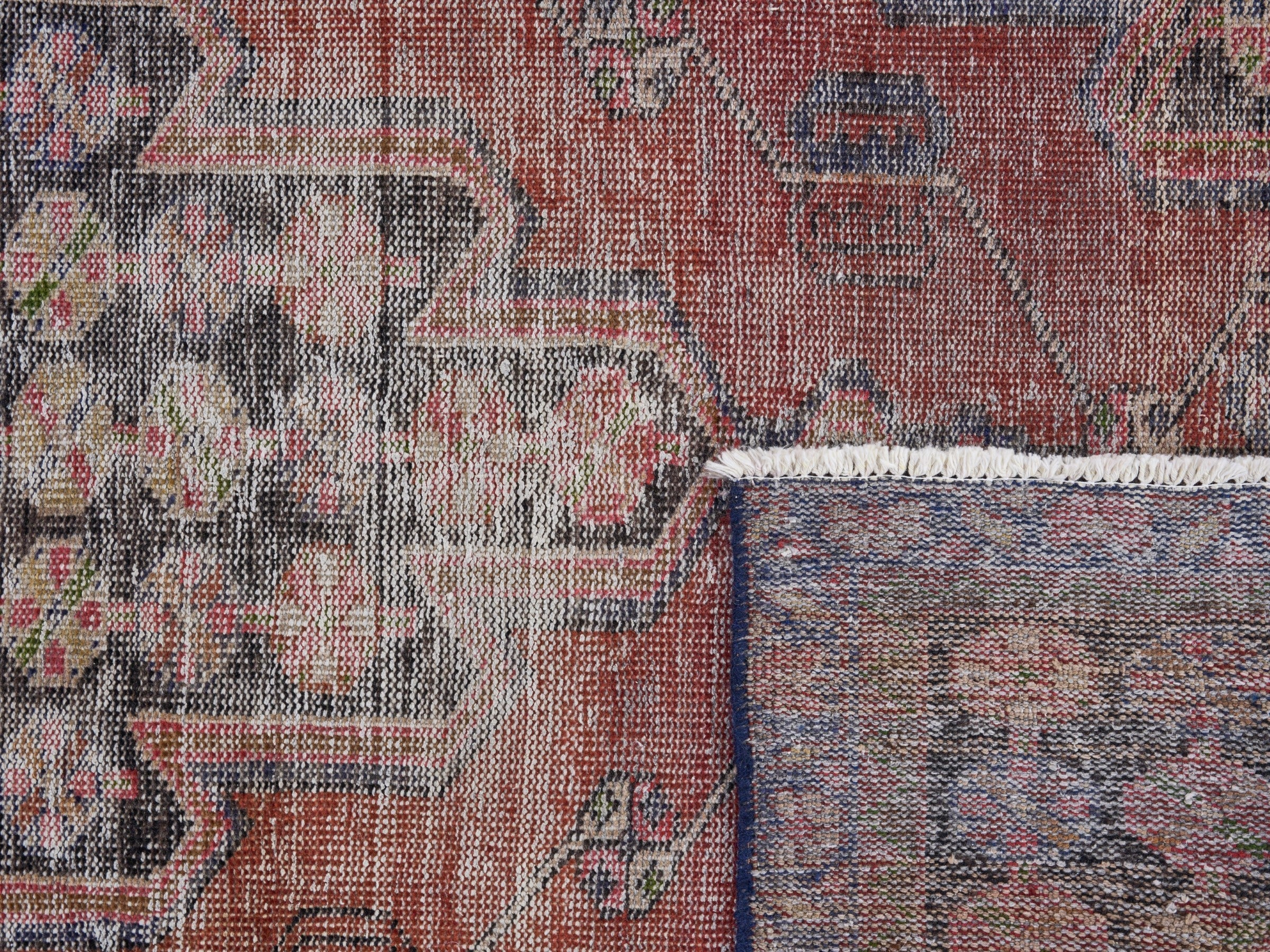 Persian Saveh area rug in burgundy and faded red, view 10 of 10