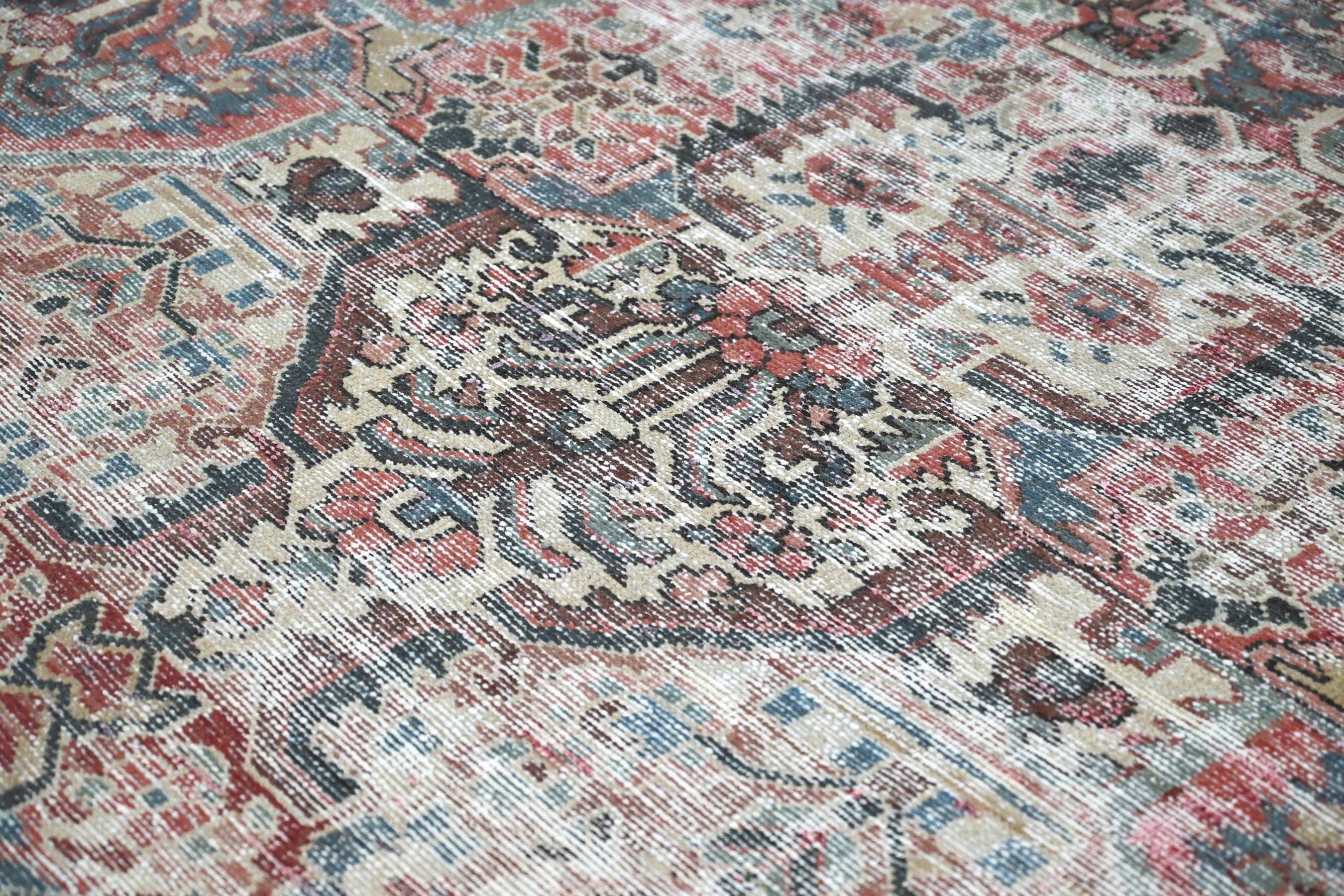 Persian Bakhtiari oversized rug in greige and faded red, view 15 of 22