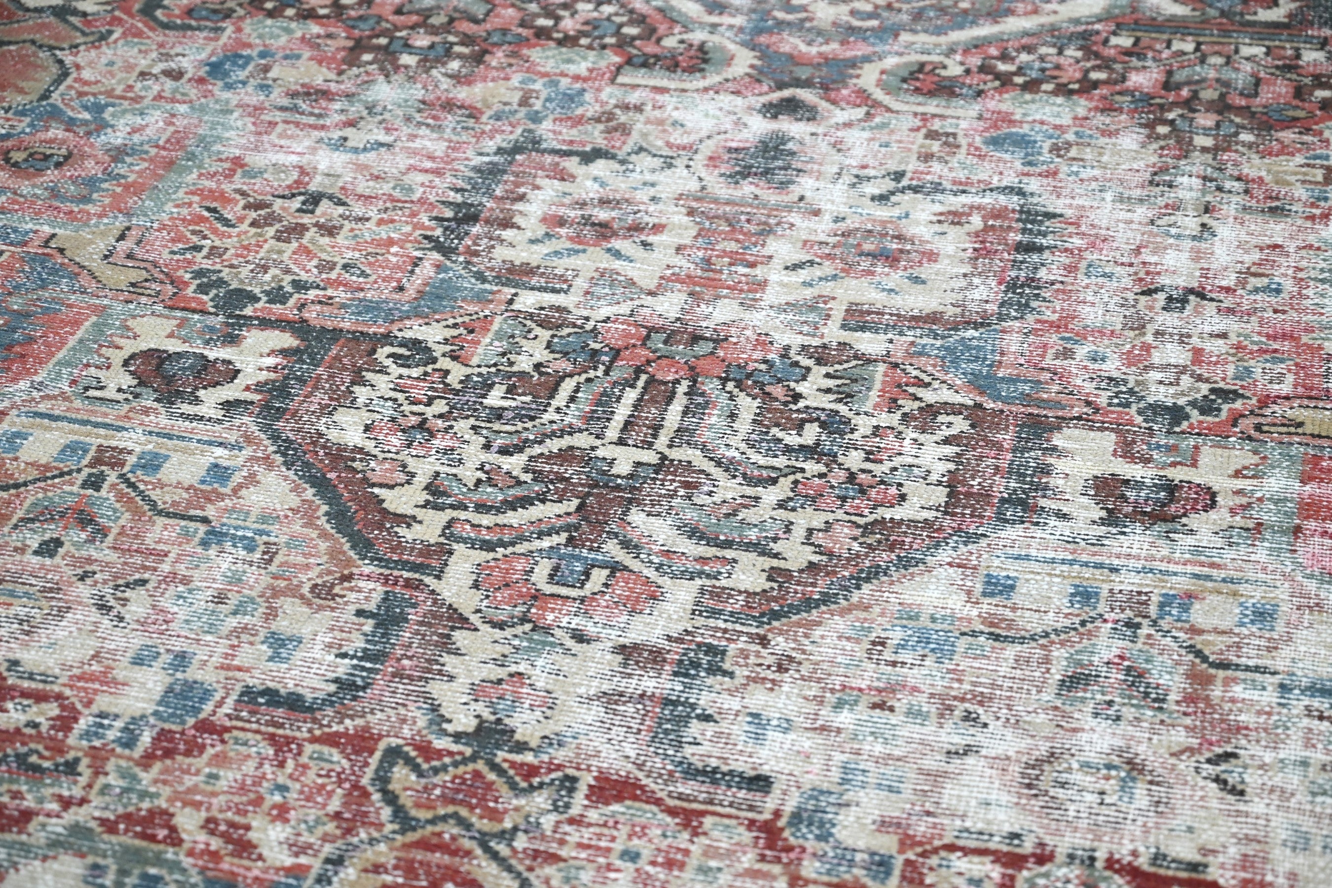Persian Bakhtiari oversized rug in greige and faded red, view 16 of 22