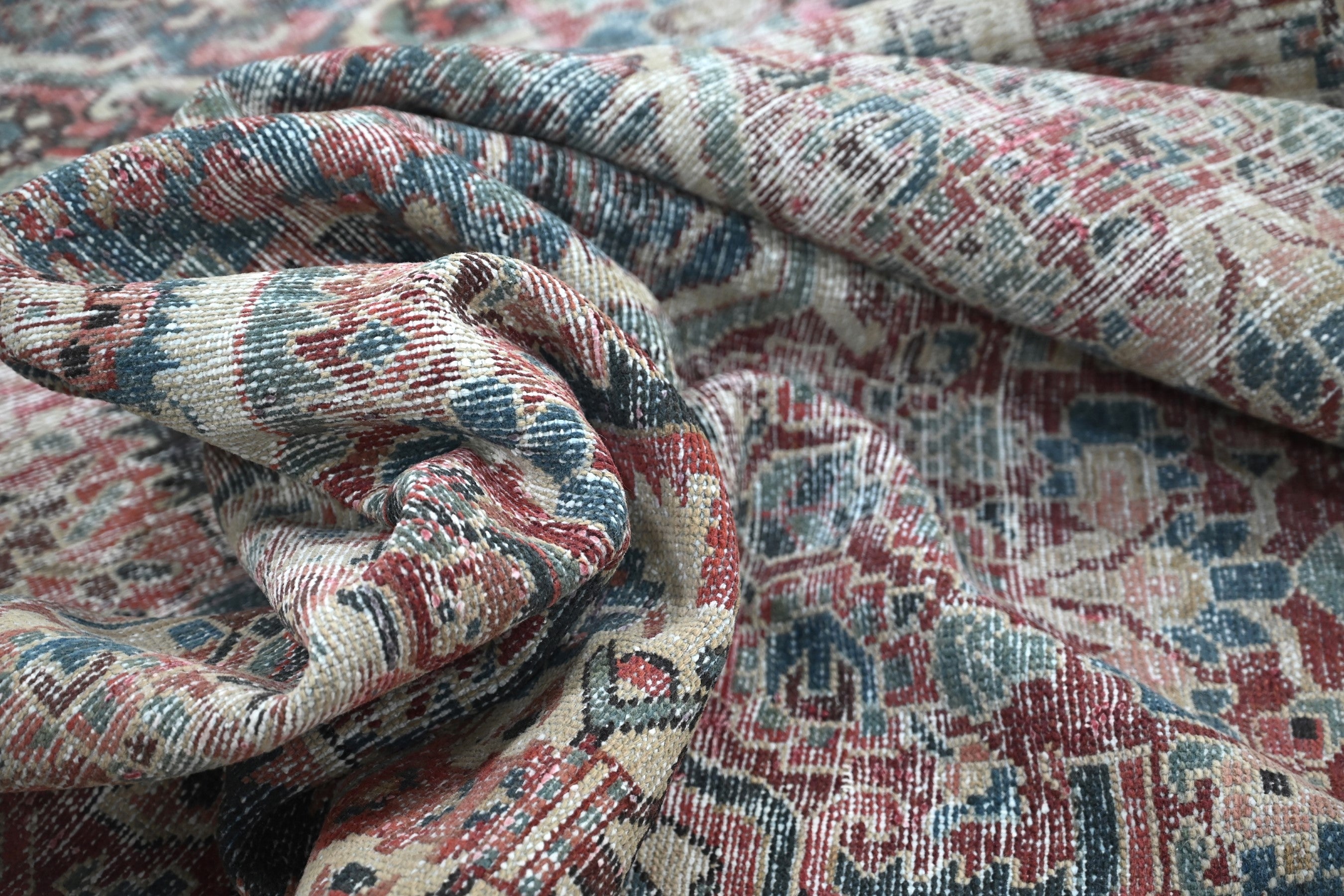 Persian Bakhtiari oversized rug in greige and faded red, view 21 of 22