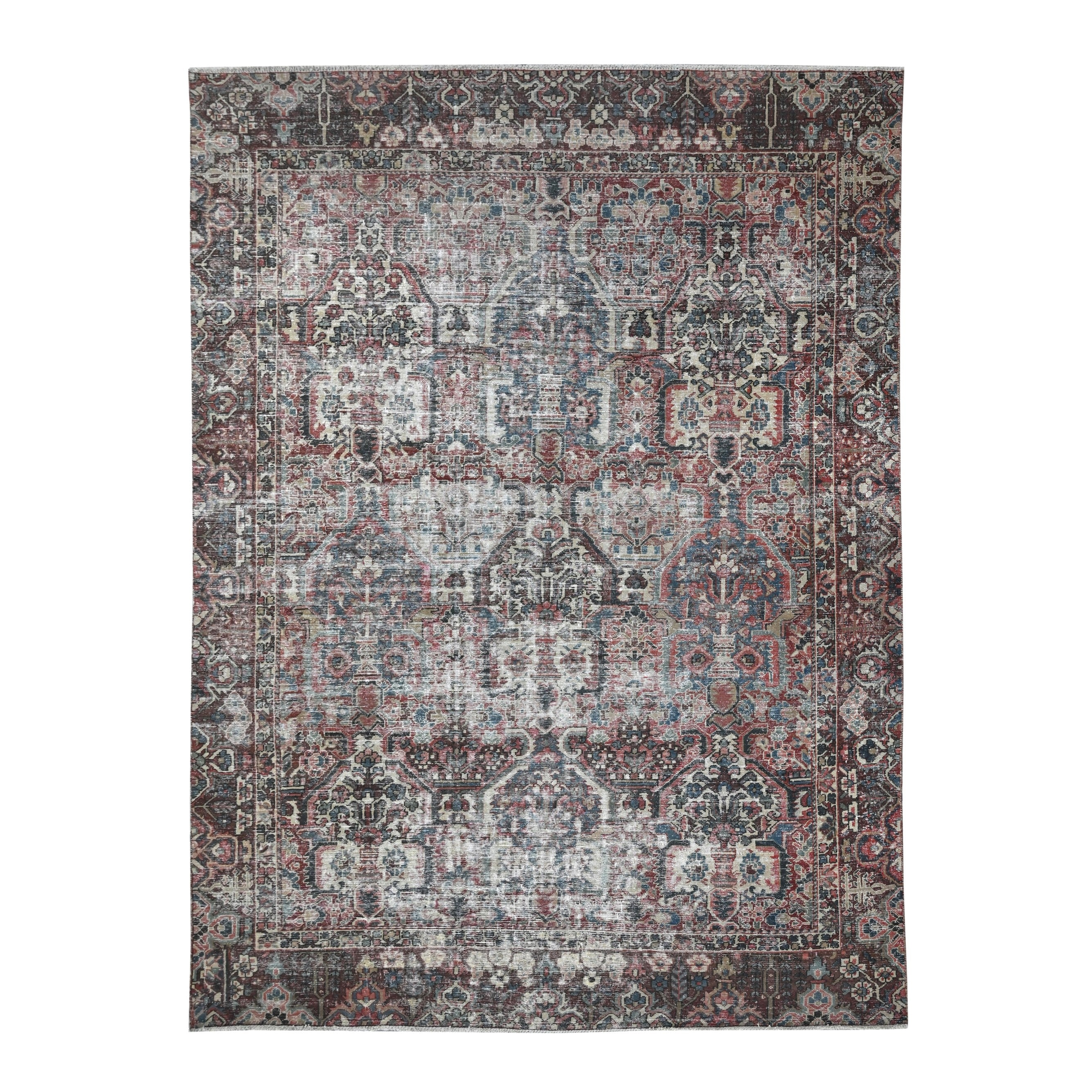 Persian Bakhtiari oversized rug in greige and faded red, 9'4" x 11'10"