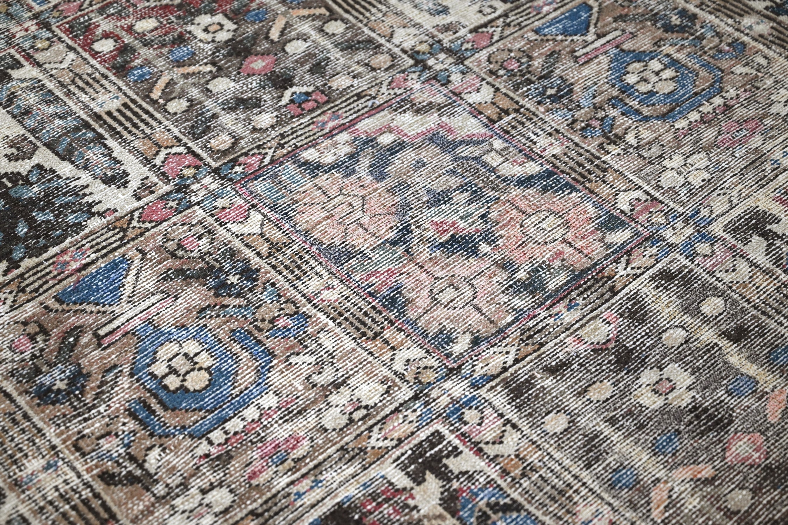 Persian Bakhtiari oversized rug in charcoal and cream, view 13 of 19