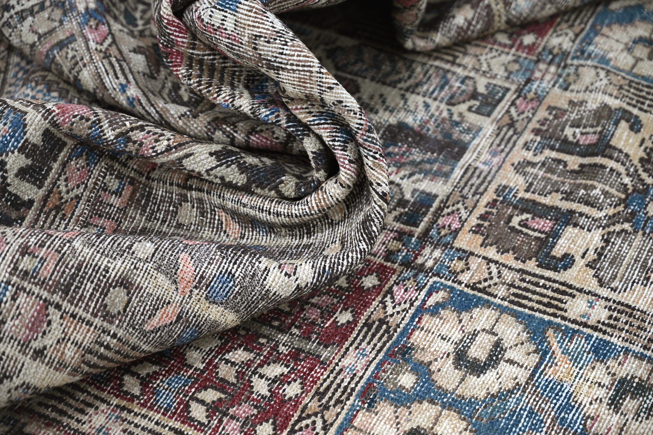 Persian Bakhtiari oversized rug in charcoal and cream, view 17 of 19