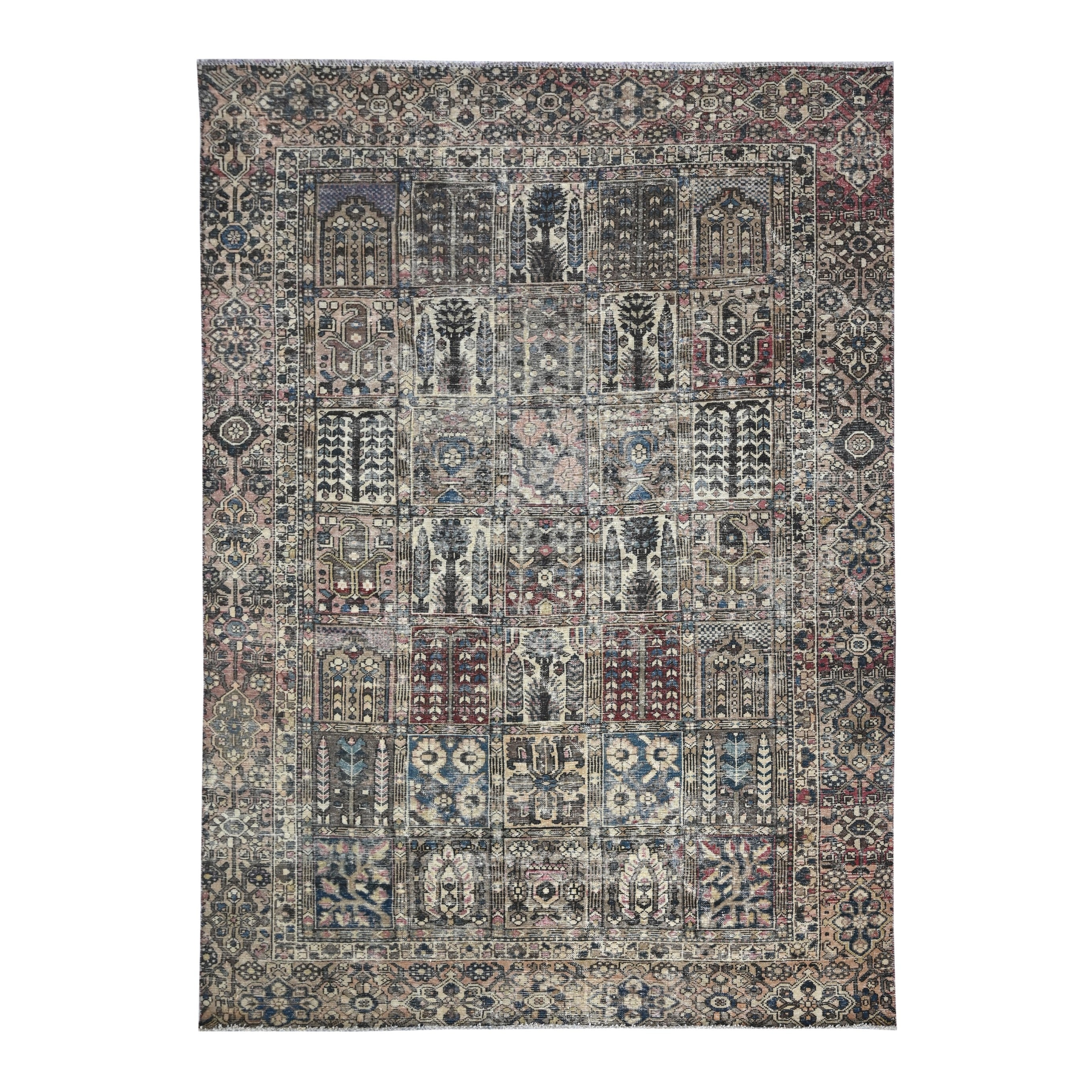 Persian Bakhtiari oversized rug in charcoal and cream, 7'9" x 10'7"
