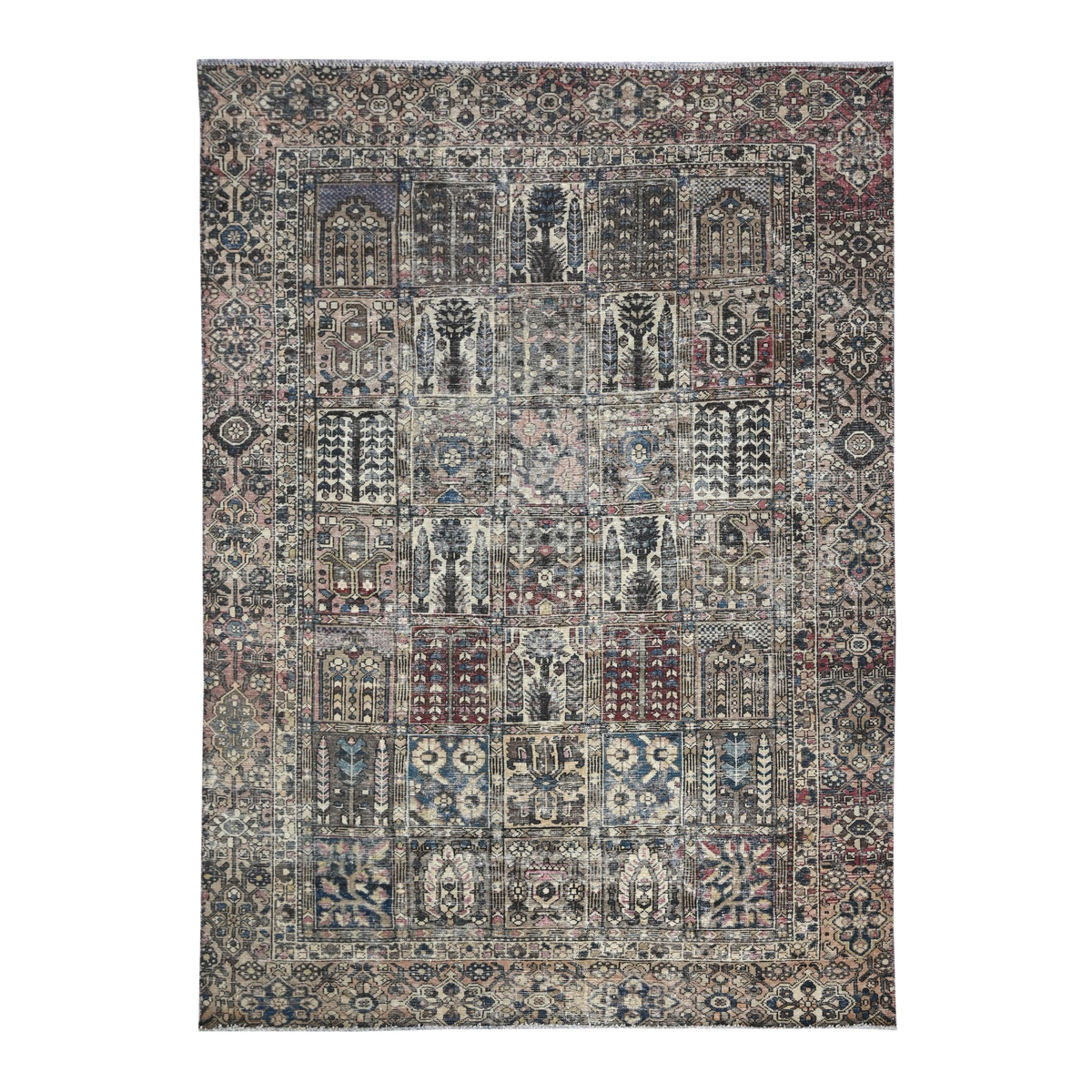Persian Bakhtiari oversized rug in charcoal and cream, 7'9" x 10'7"