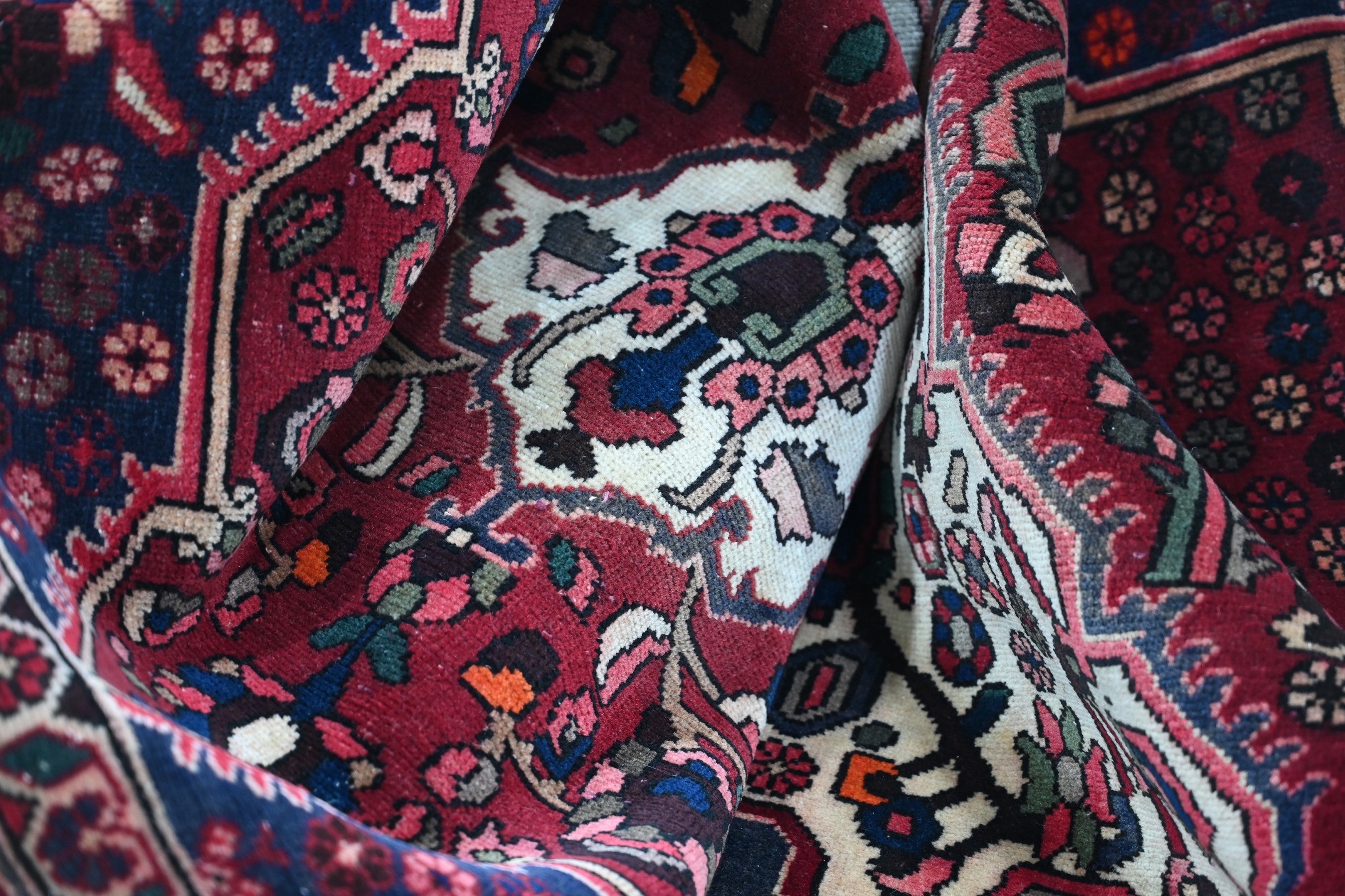 Persian Bakhtiari oversized rug in burgundy and deep red, view 17 of 18
