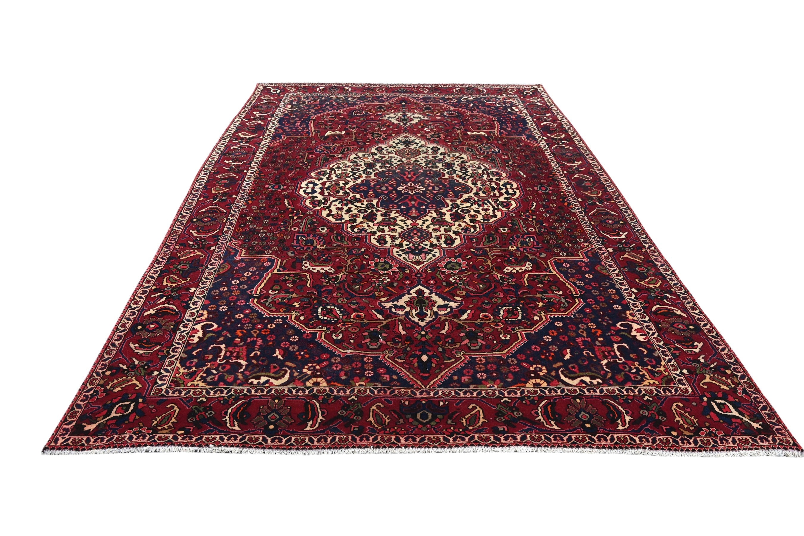 Persian Bakhtiari oversized rug in burgundy and deep red, view 2 of 18