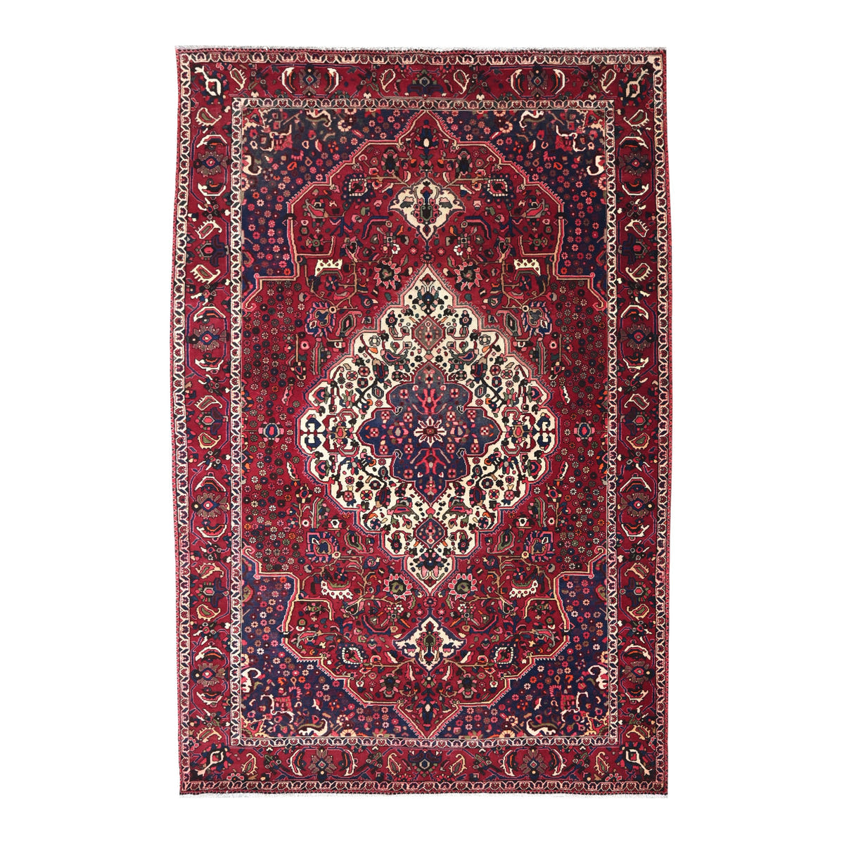 Persian Bakhtiari oversized rug in burgundy and deep red, 7' x 10'9"