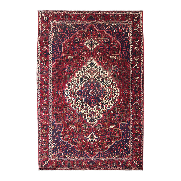 Persian Bakhtiari oversized rug in burgundy and deep red, 7' x 10'9"