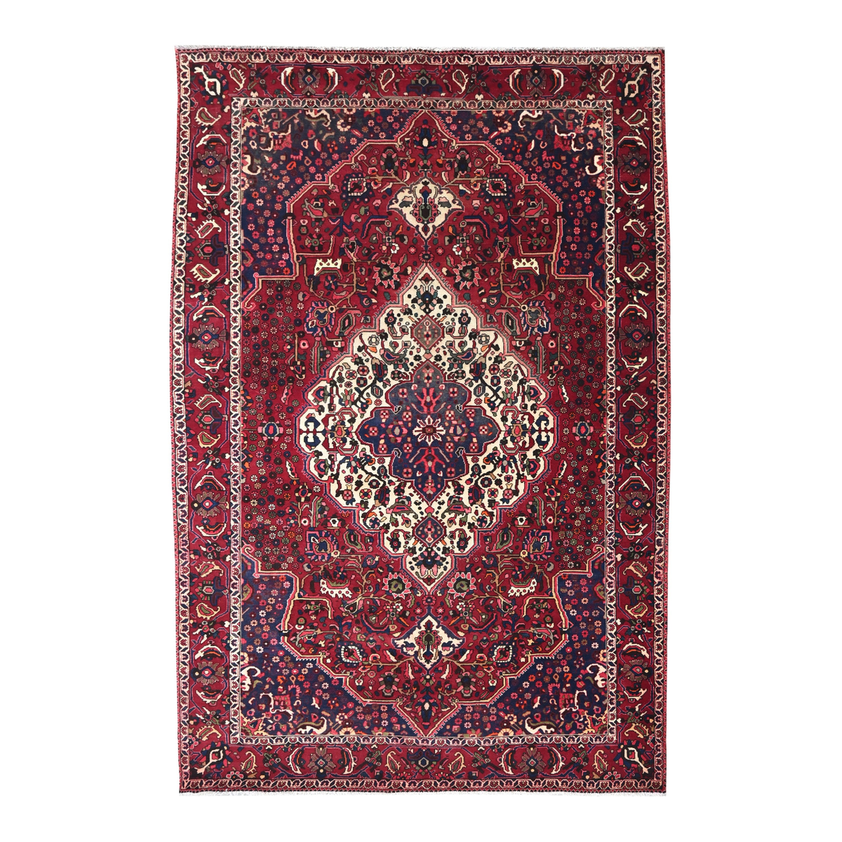 Persian Bakhtiari oversized rug in burgundy and deep red, 7' x 10'9"