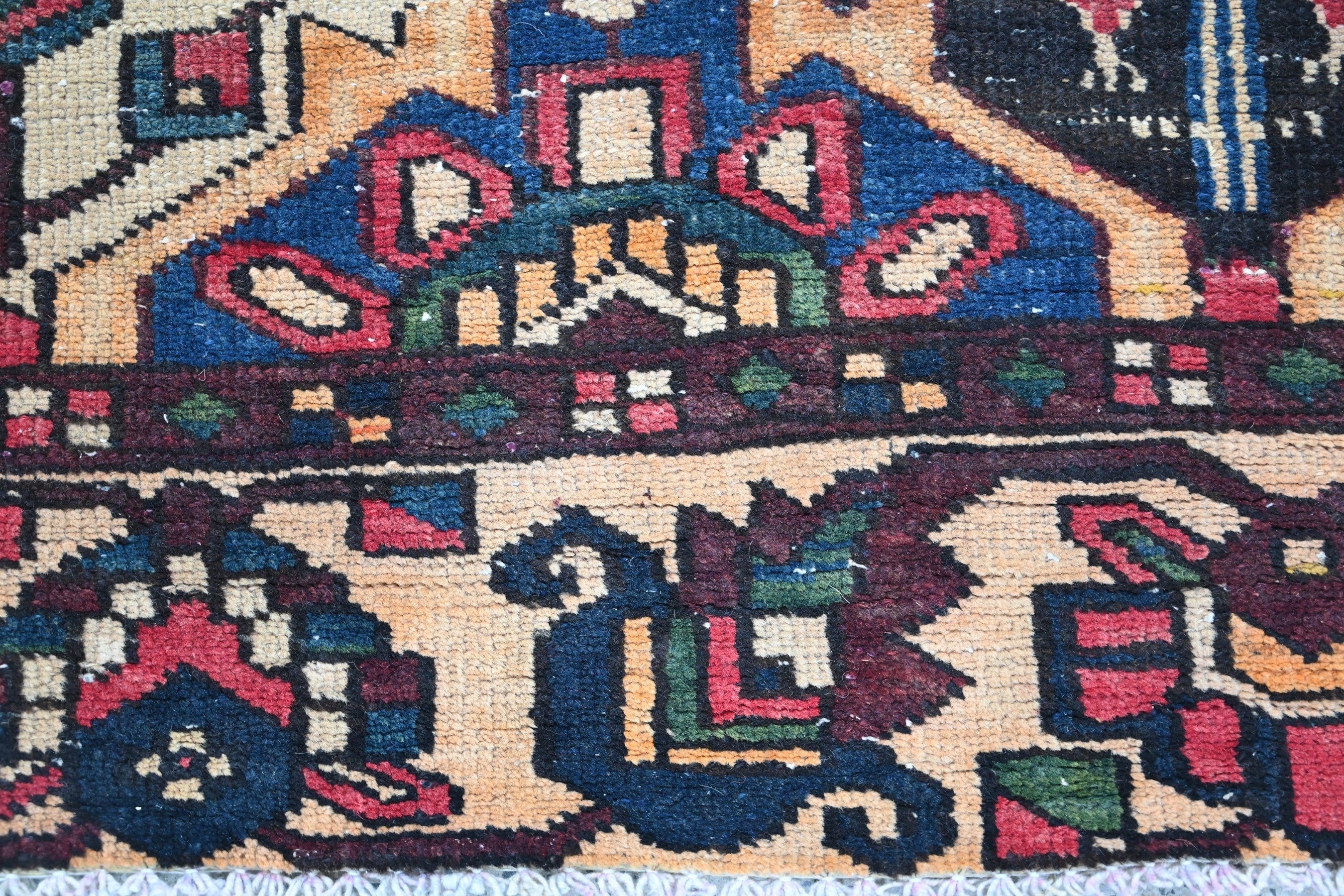 Persian Bakhtiari area rug in dark brown and cream, view 10 of 17