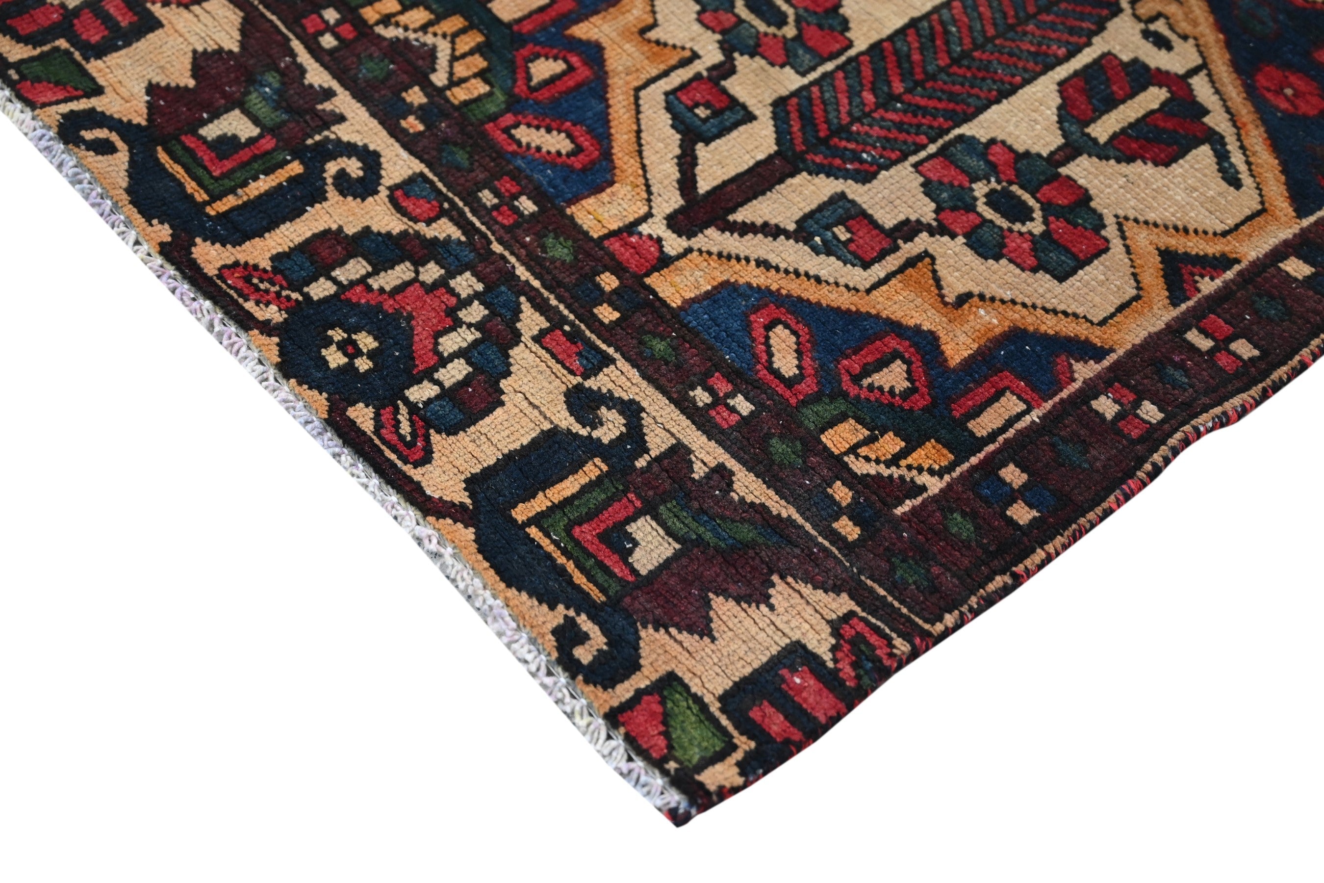 Persian Bakhtiari area rug in dark brown and cream, view 11 of 17