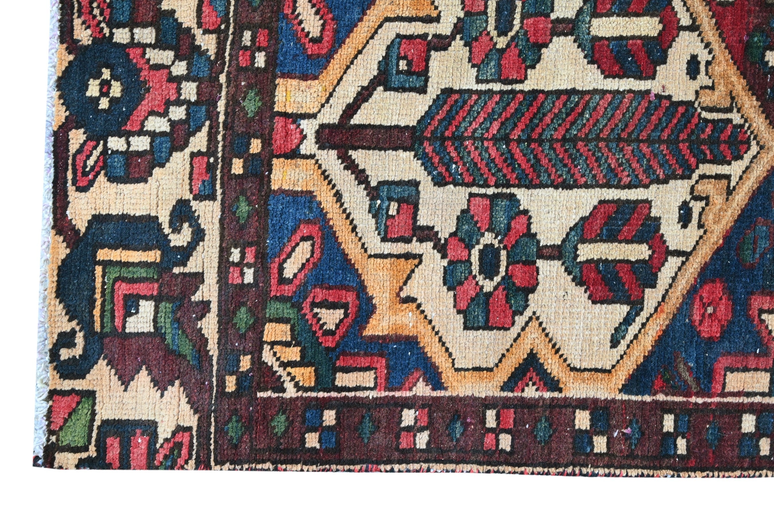 Persian Bakhtiari area rug in dark brown and cream, view 12 of 17