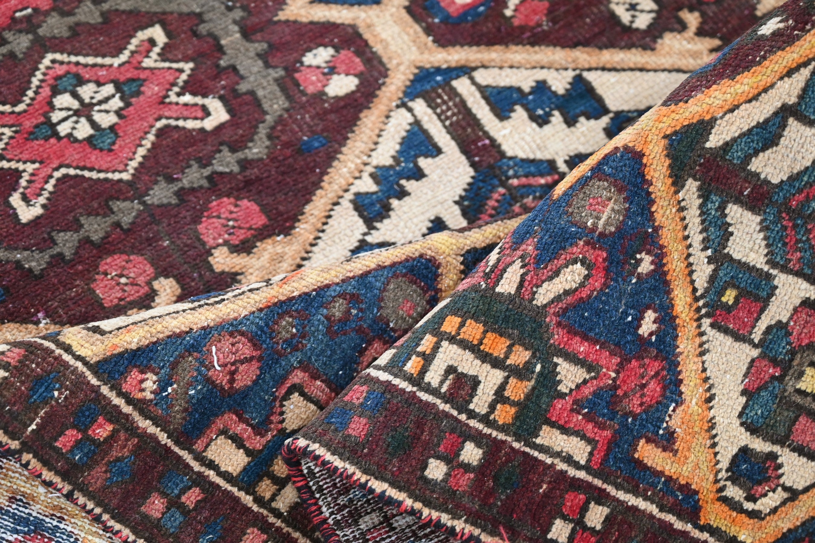Persian Bakhtiari area rug in dark brown and cream, view 13 of 17