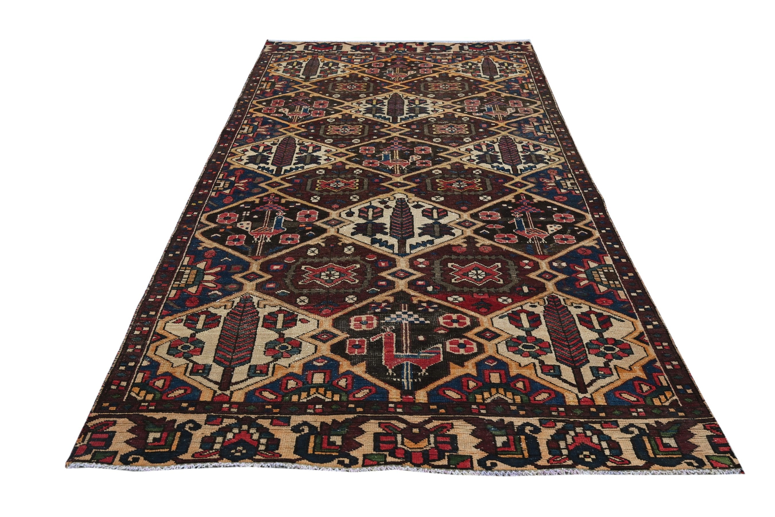 Persian Bakhtiari area rug in dark brown and cream, view 2 of 17