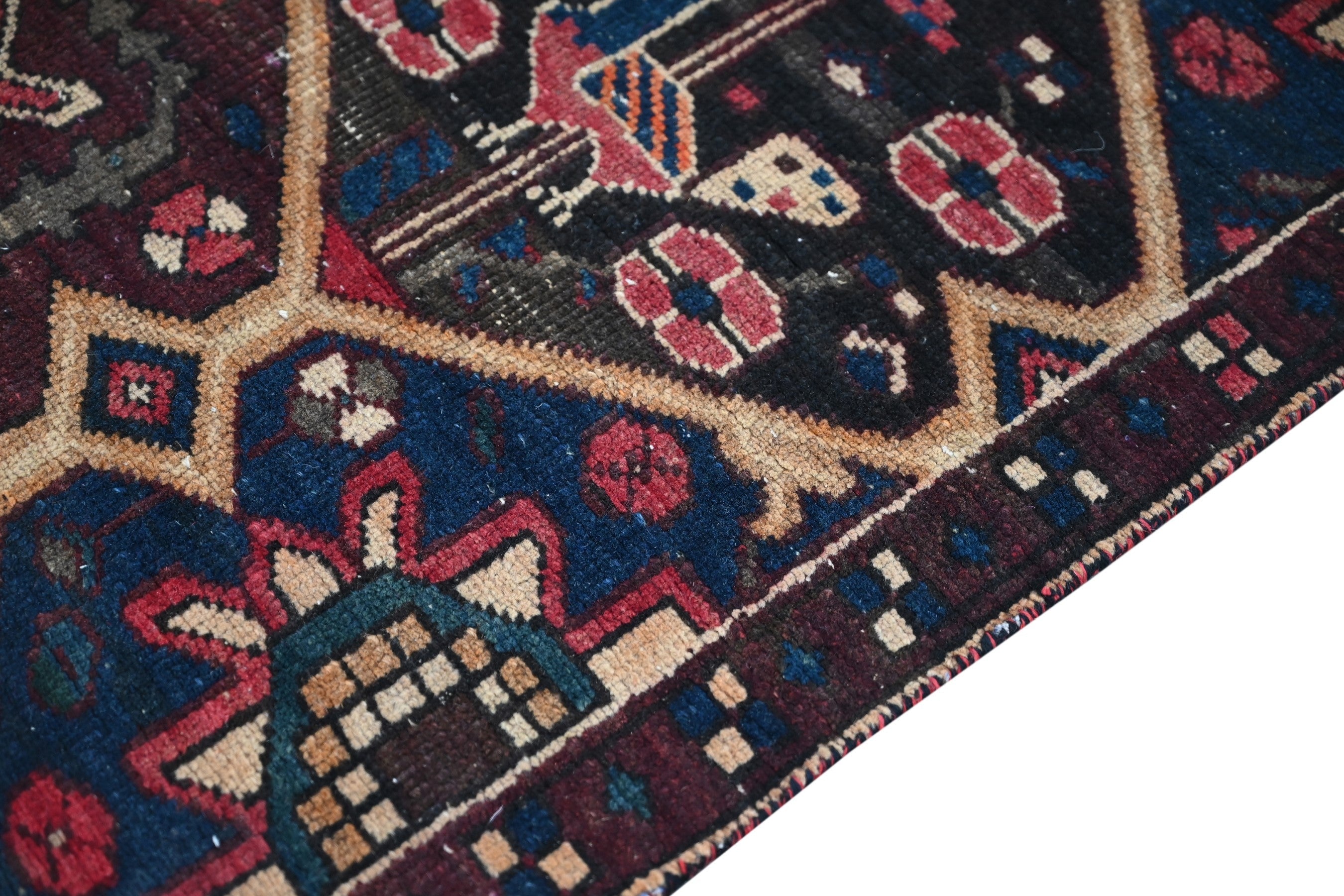 Persian Bakhtiari area rug in dark brown and cream, view 5 of 17