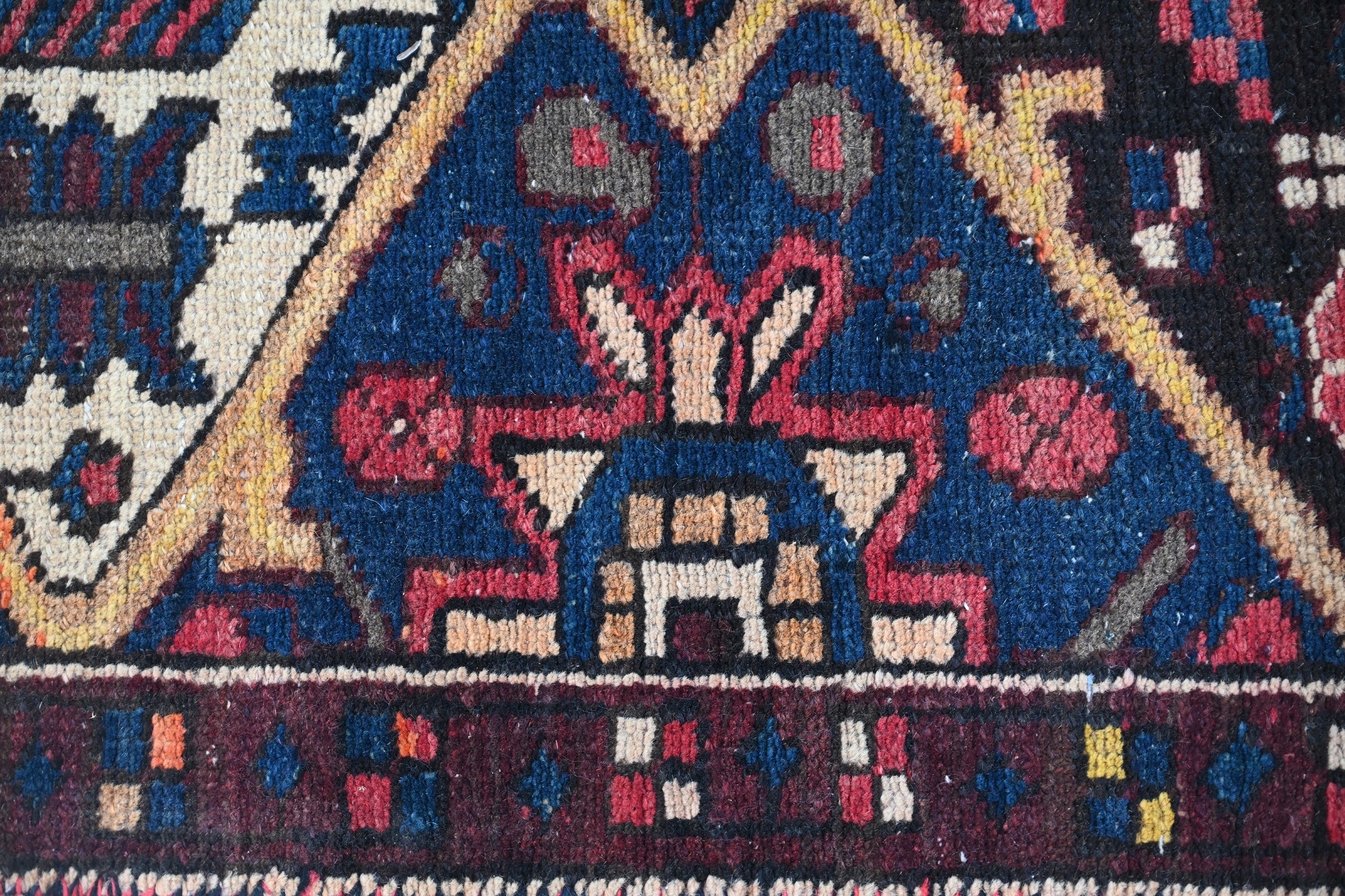 Persian Bakhtiari area rug in dark brown and cream, view 6 of 17