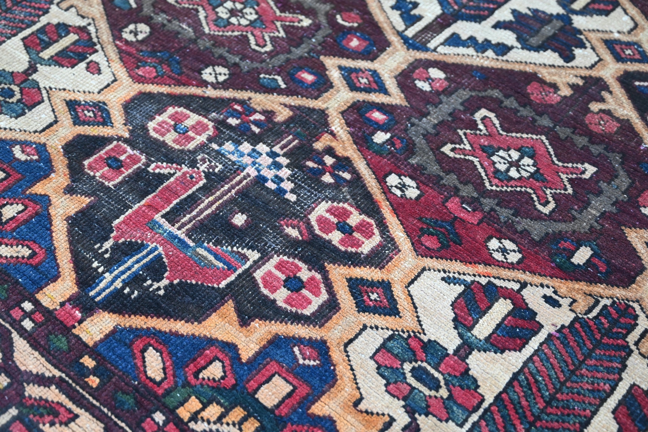 Persian Bakhtiari area rug in dark brown and cream, view 8 of 17