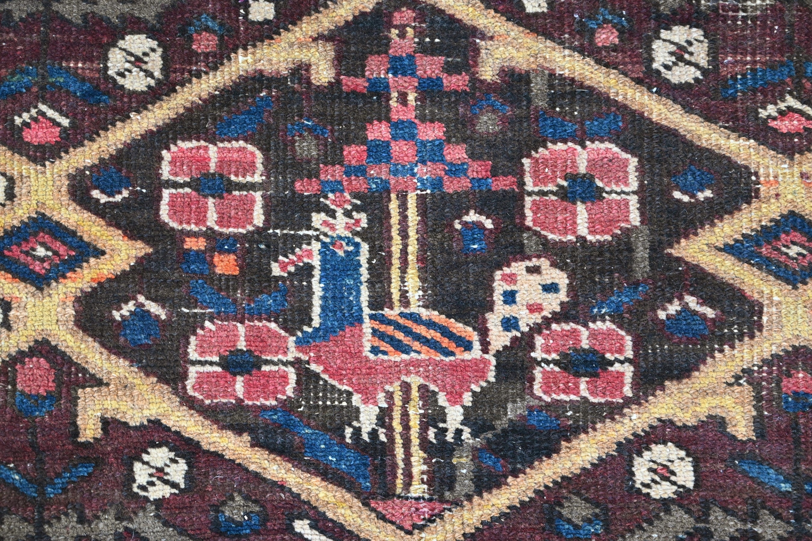 Persian Bakhtiari area rug in dark brown and cream, view 9 of 17